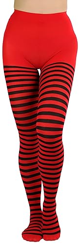 ToBeInStyle Women's Nylon Horizontal Striped Tights - One Size - Black/Red