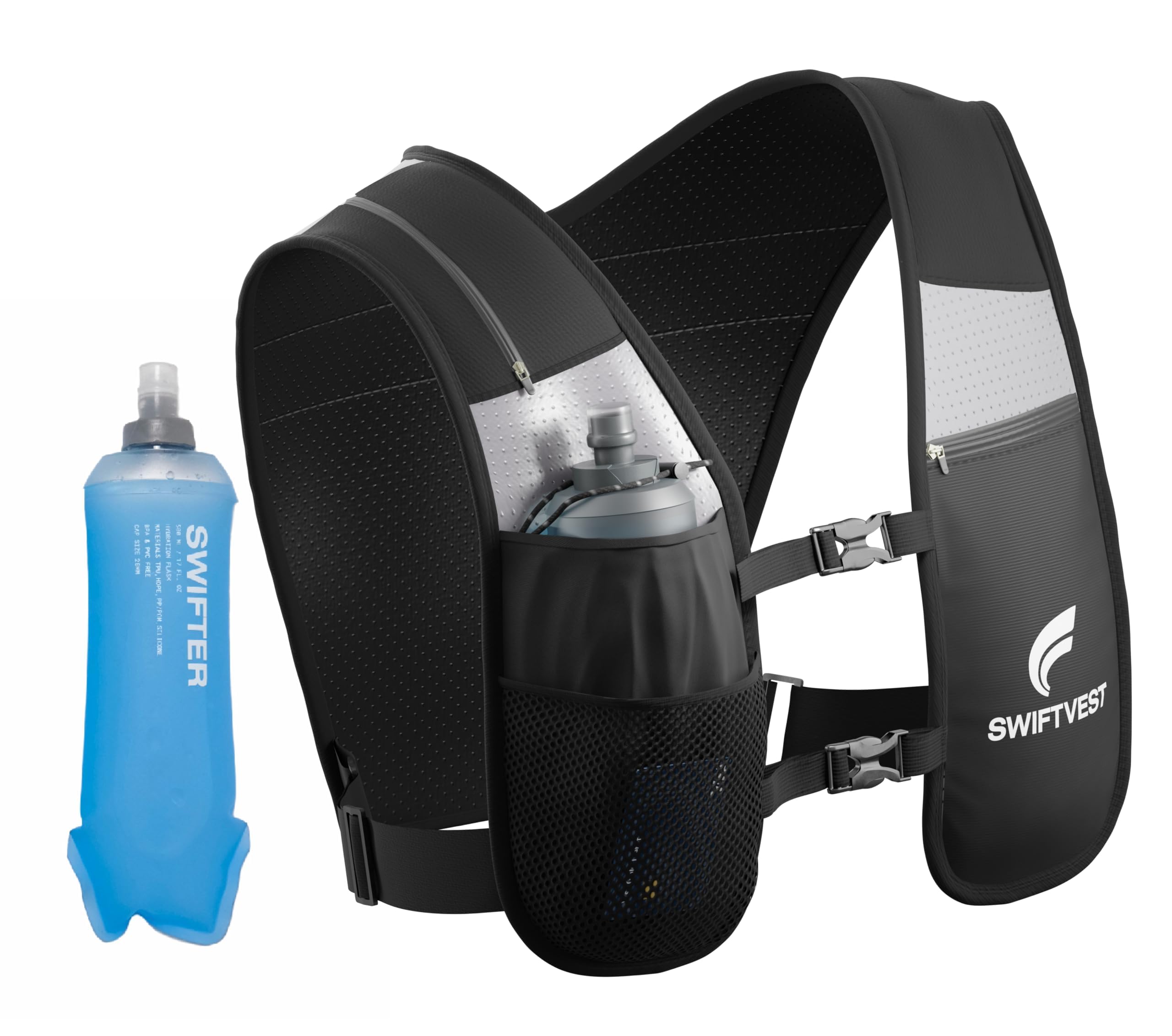 SWIFTVEST® Running Phone Holder Vest | Waterproof Phone Pouch | Reflective Hydration Vest | Adjustable Waistband | Water Bottle Holder | Lightweight | 6 Pockets for Running Accessories - Men & Women