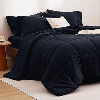 Bedsure Black Comforter Set Queen - 7 Pieces Solid Bed in a Bag, Queen Bed Set with Comforter, Sheets, Pillowcases & ShamsOEKO-TEX STANDARD 100