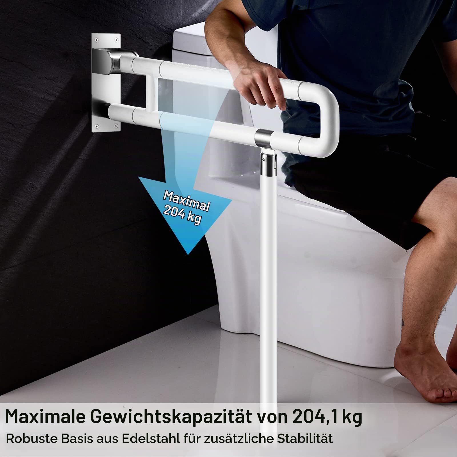 modunful Upgraded Handicap Grab Bars für Badezimmer, Flip Up Toilette - Schienen für ältere Menschen für die Wand, Anti-Rutsch-Griff Bar für die Toilette, leuchtet in der Nacht 60cm