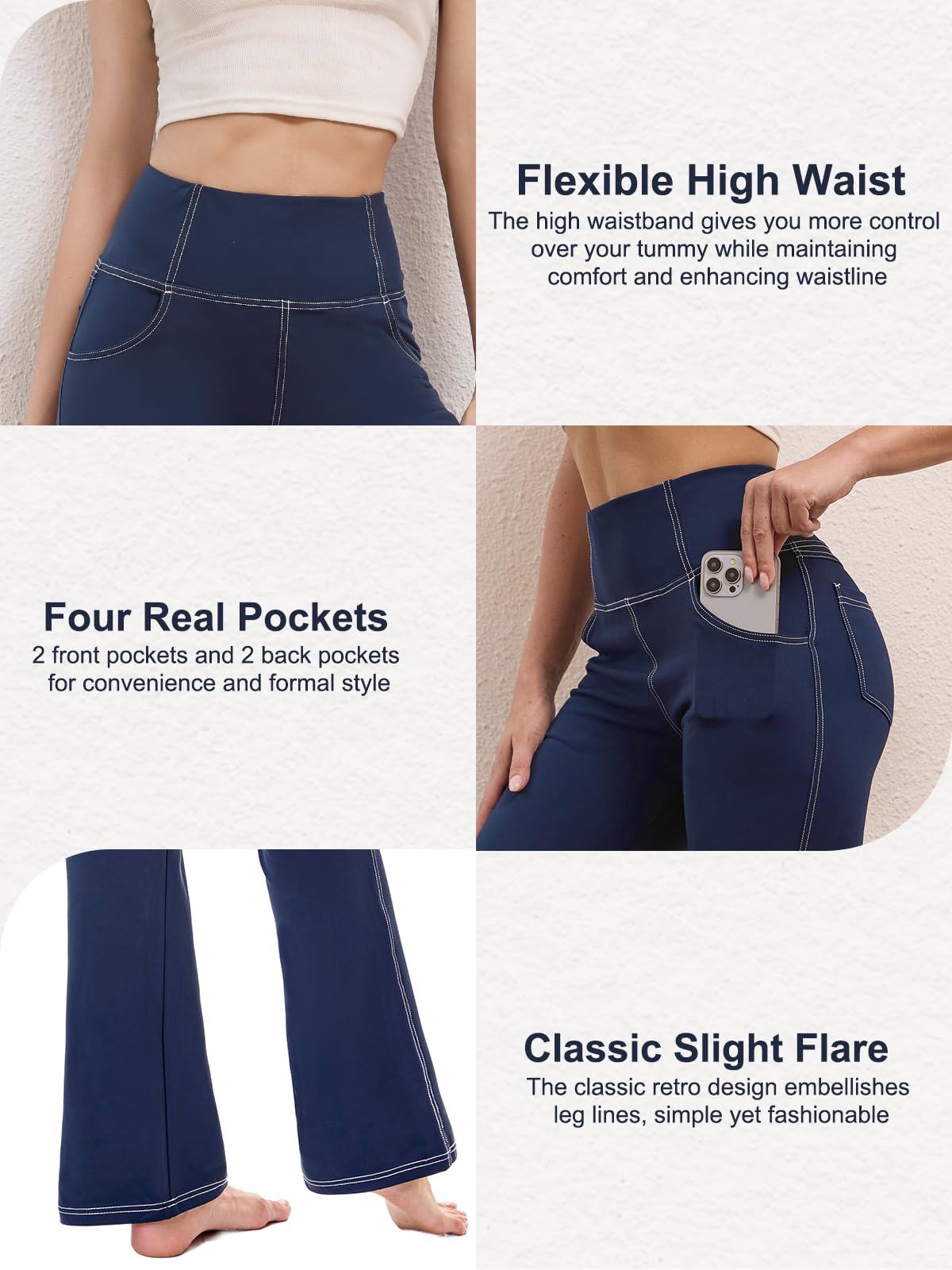Pantalons de Yoga et Pilates Femme, Pantalons de Sport Évasé Taille Haute avec Poches Flare Leggings Pantalon Stretch Contrôle du Ventre