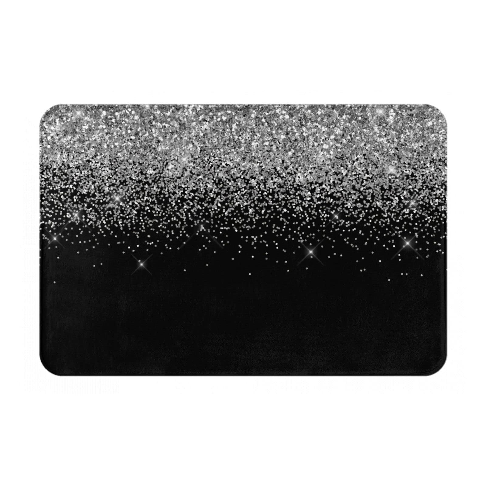 Silver Black Glitter Bathroom Rugs Bath Mat 16"X24" Soft Absorbent Bathroom Mats Non Slip Plush Bathmat Carpet Bath Mats for Bathroom Floor Tub and