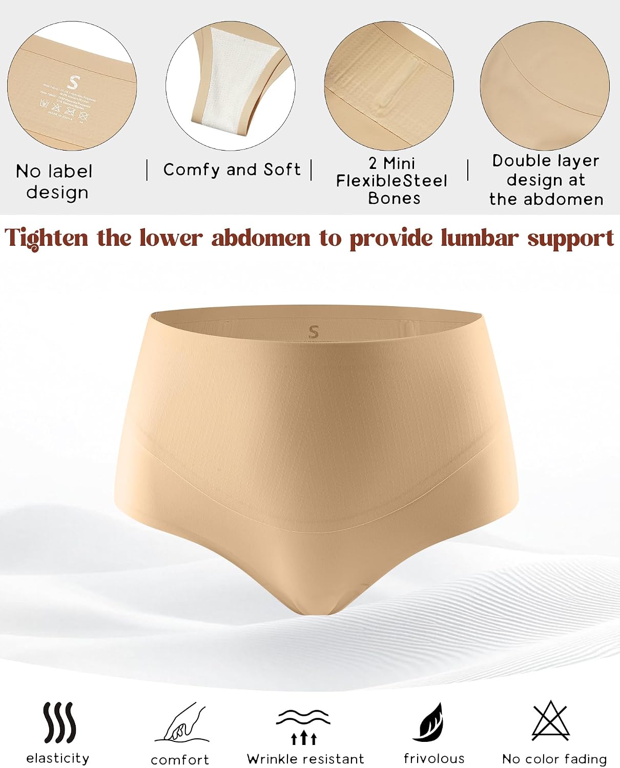 LEVAO High-Waist Thong Shapewear for Women – Moderate Tummy Control Seamless Brazilian Panties, No Show, Postpartum Underwear, 4-Pack