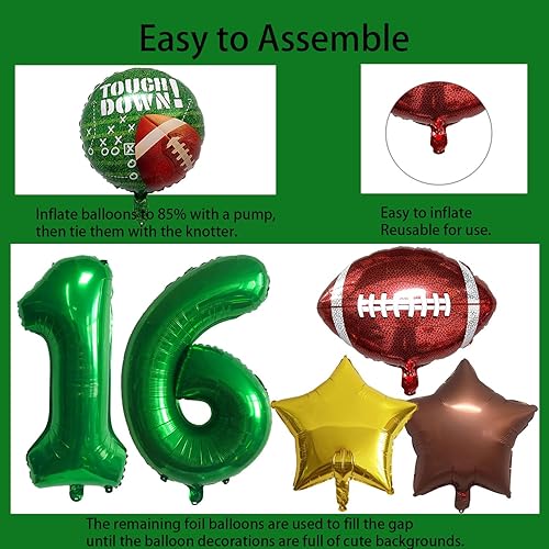 Miniatura 3 de Juego de globos de fútbol americano para decoración de cumpleaños de 16 años, globos de rugby dorado y marrón, estrella de campo de rugby para