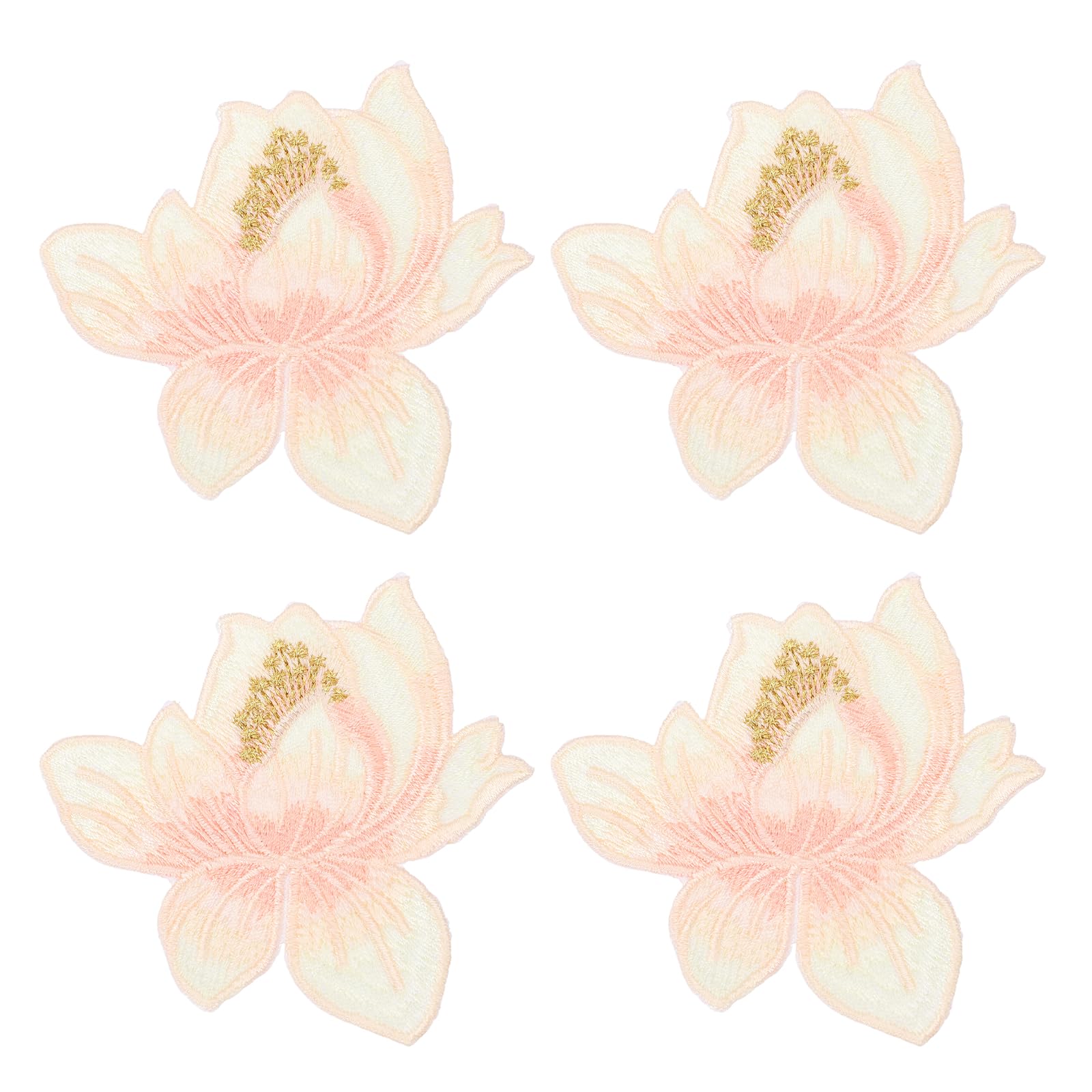 sourcing map Lotus Iron on Patches, 8x8cm Blooming Lotus Embroidered Applique Flower Sew on Badge Patch for Clothing Backpacks Jackets Hats Repairing Decoration, 4pcs, Beige