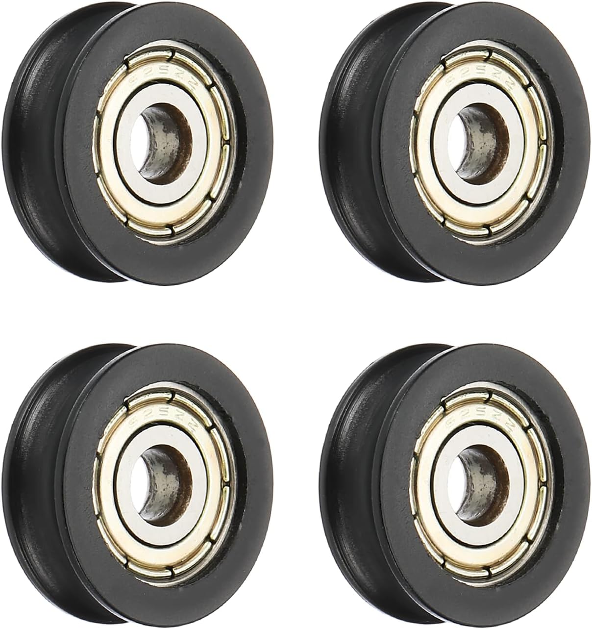 sourcing map 4 Pcs U Type Groove Nylon Plastic Guide Bearing 5x20x7mm, U Type Pulley Roller Wheel Bearing Roller Wheels, (Black)