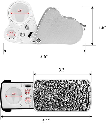 Miniatura 2 de Paquete de 2 lupas de joyero, 30 x 60 x 90 X, lupa iluminada, lupa portátil con luz negra UV para joyas, monedas, gemas, sellos