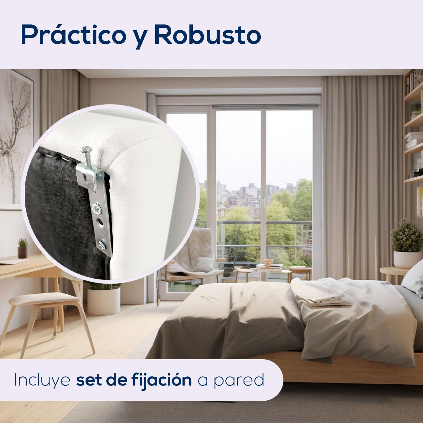 Duérmete Online Cabecero Premium Acolchado Modelo Milán | Tapizado en Polipiel de Alta Gama-Incluye Herrajes y Tornillería, Madera, Blanco, 100 x 60 cm (Cama 90)