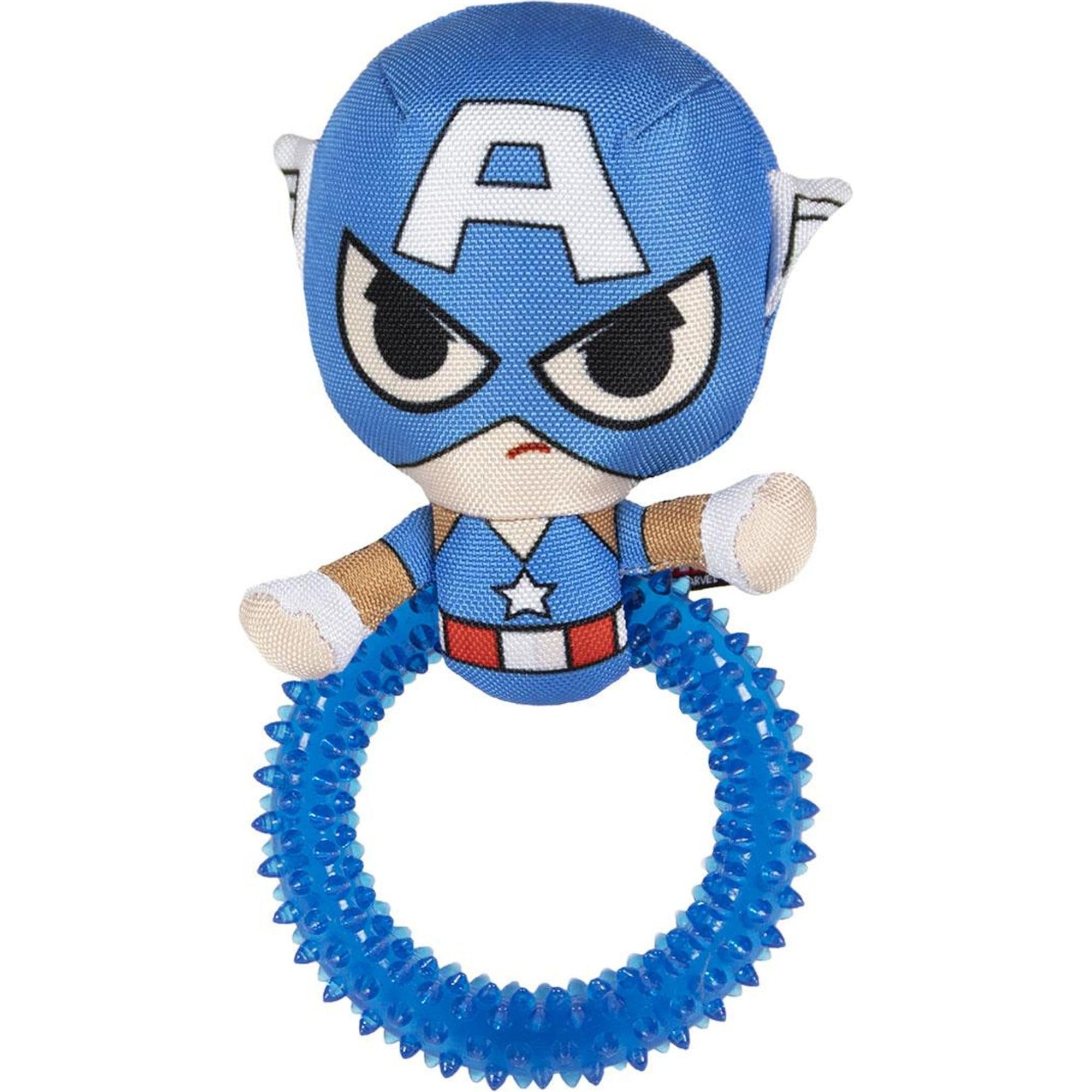 Marvel Captain America Dog Toy with TPR Ring & Squeaker – Plush & Durable Chew Toy for Dogs – Interactive Tug, Fetch & Chewing Toy for Small to Medium Dogs