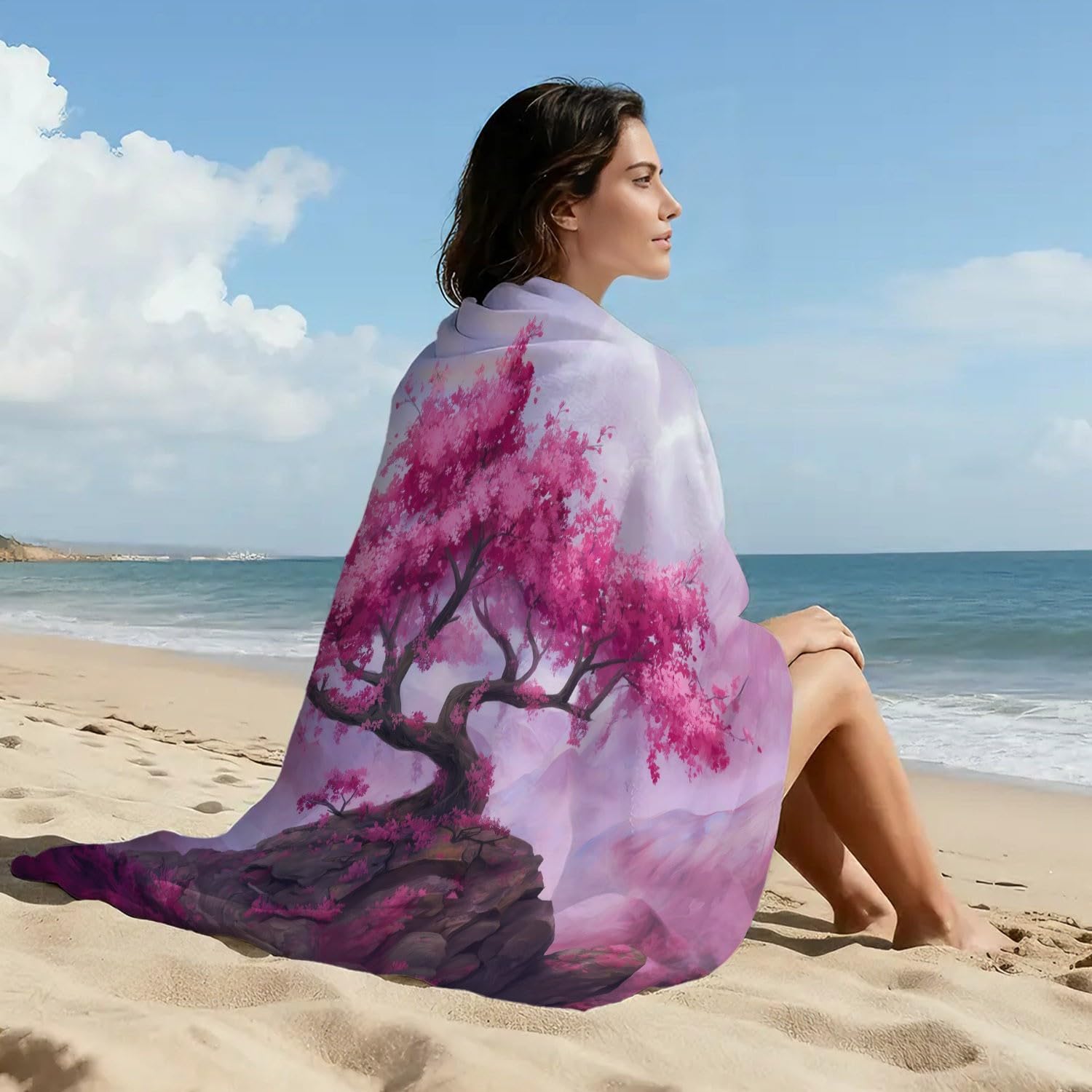 Telo mare moderno da sogno, extra large, 200 x 100 cm, in microfibra, senza sabbia, ad asciugatura rapida, silenzioso, elegante, con piante romantiche, albero, telo mare, ideale come regalo per le