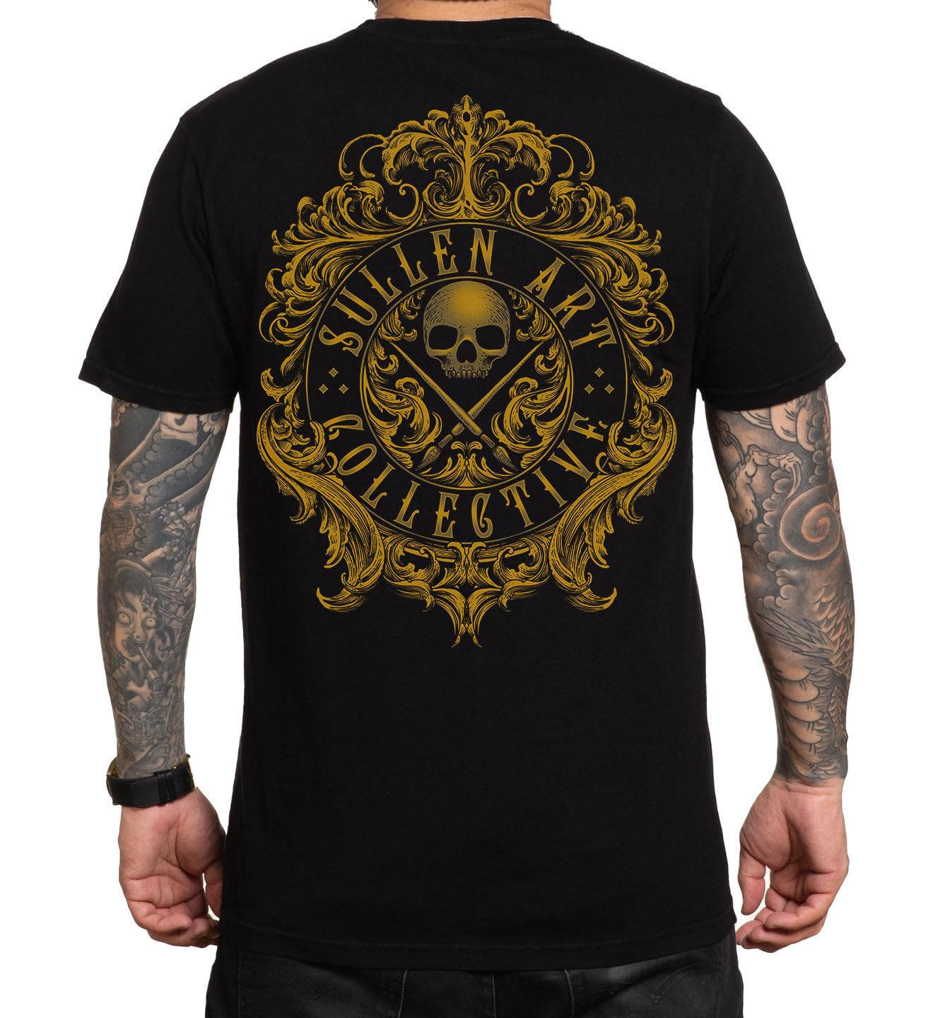 Sullen Men's Filigree Badge Tattoo Lifestyle Graphic Premium Short Sleeve Tee, Jet Black, XL