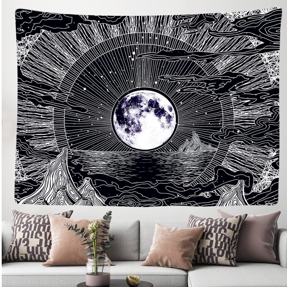 Ulticool, Decorative Wall Tapestry Bedroom, Moon Stars Nature Clouds Bohemian Psychedelic Mountains - Image 3