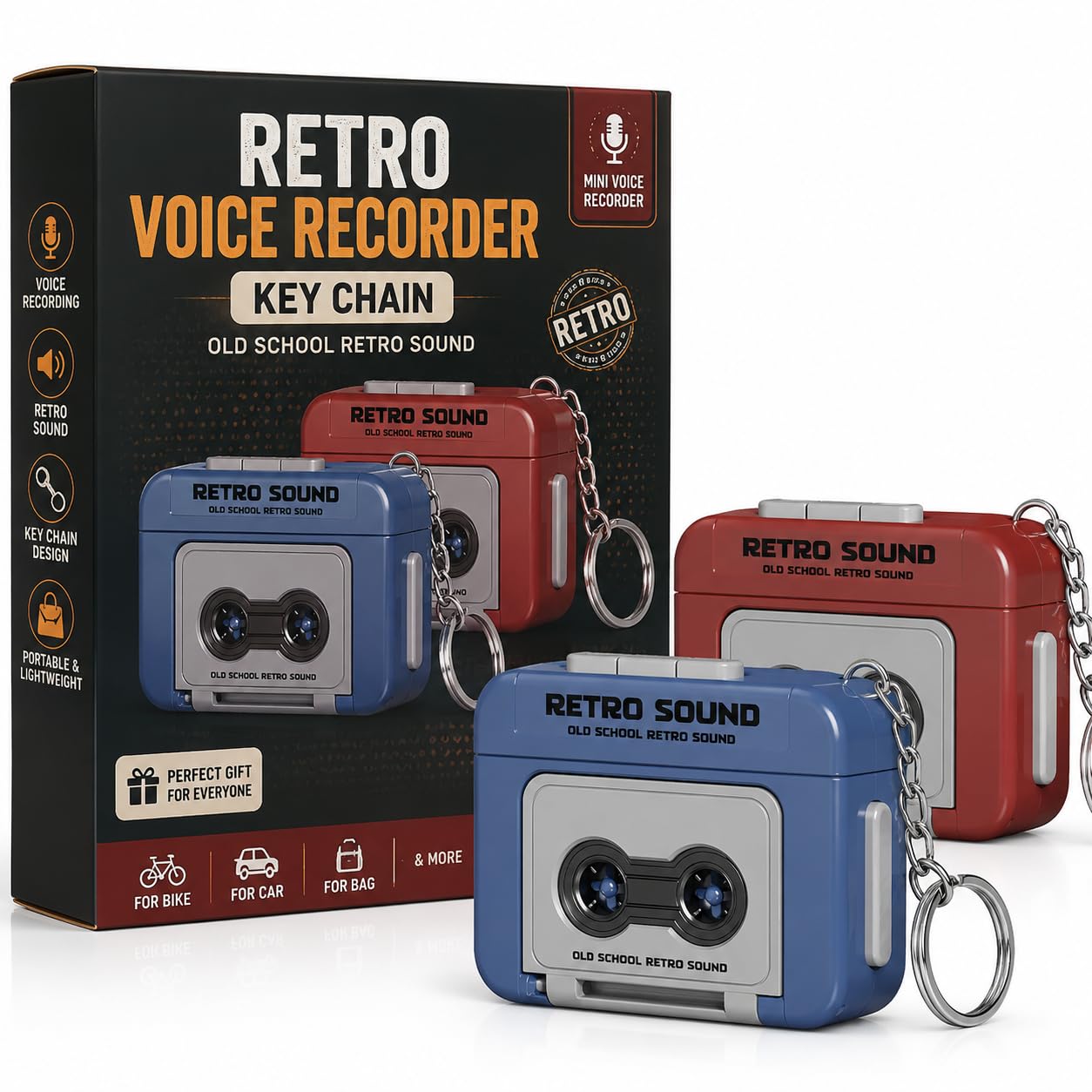Key Chain for Retro Voice Recorder Device Gift Retro Sound Mini Voice Recorder Style,Cute Portable Audio Recording Device Key Chain for Bike Bag, Car and Bike (Random Colour) (Pack of 1)-image-45
