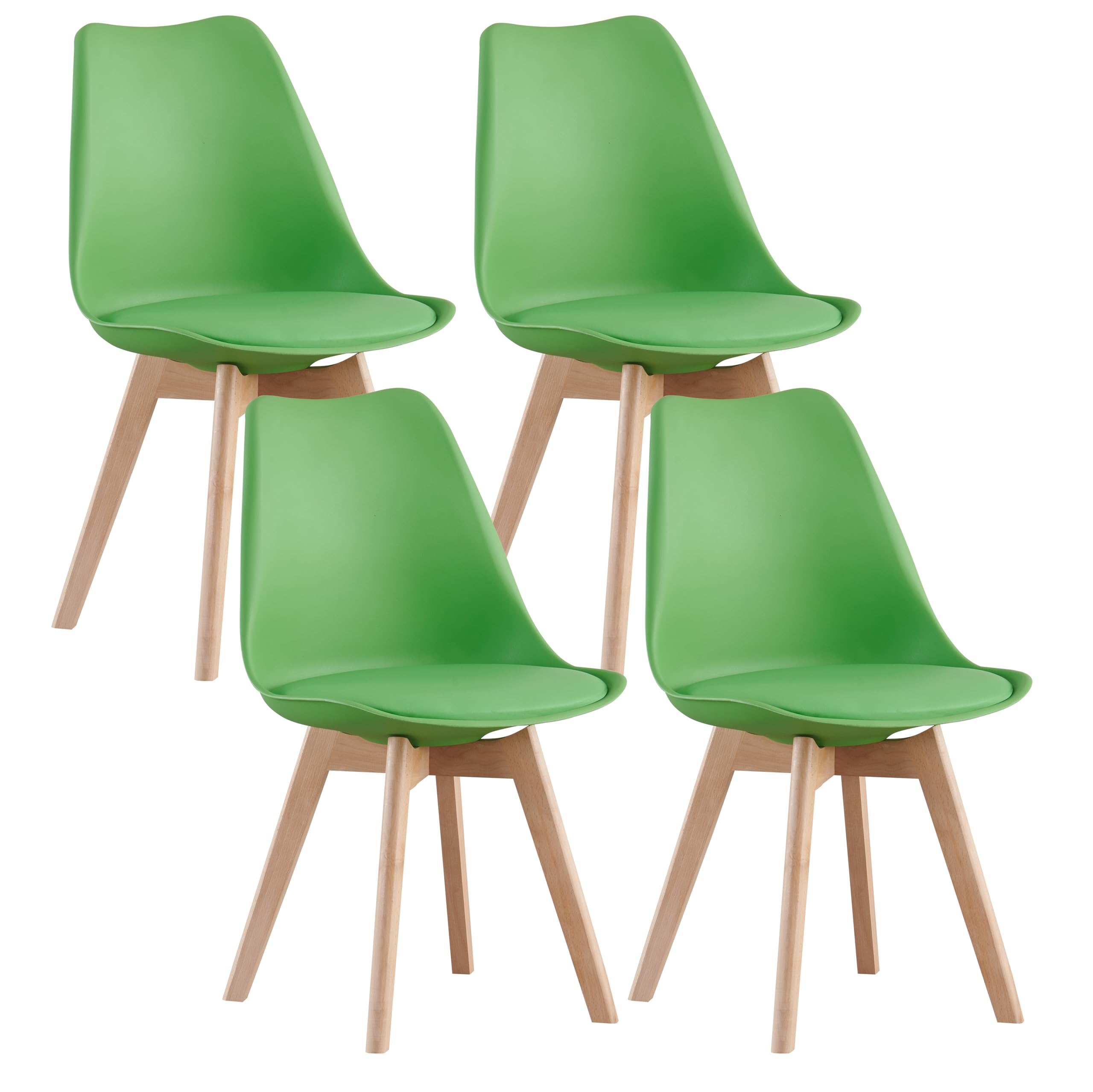 DS Furniture Set of 4 Dining Chairs Wooden Legs Soft Cushion Pad Stylish DELUXE Retro Lounge Dining Office EVA Chairs (Green)
