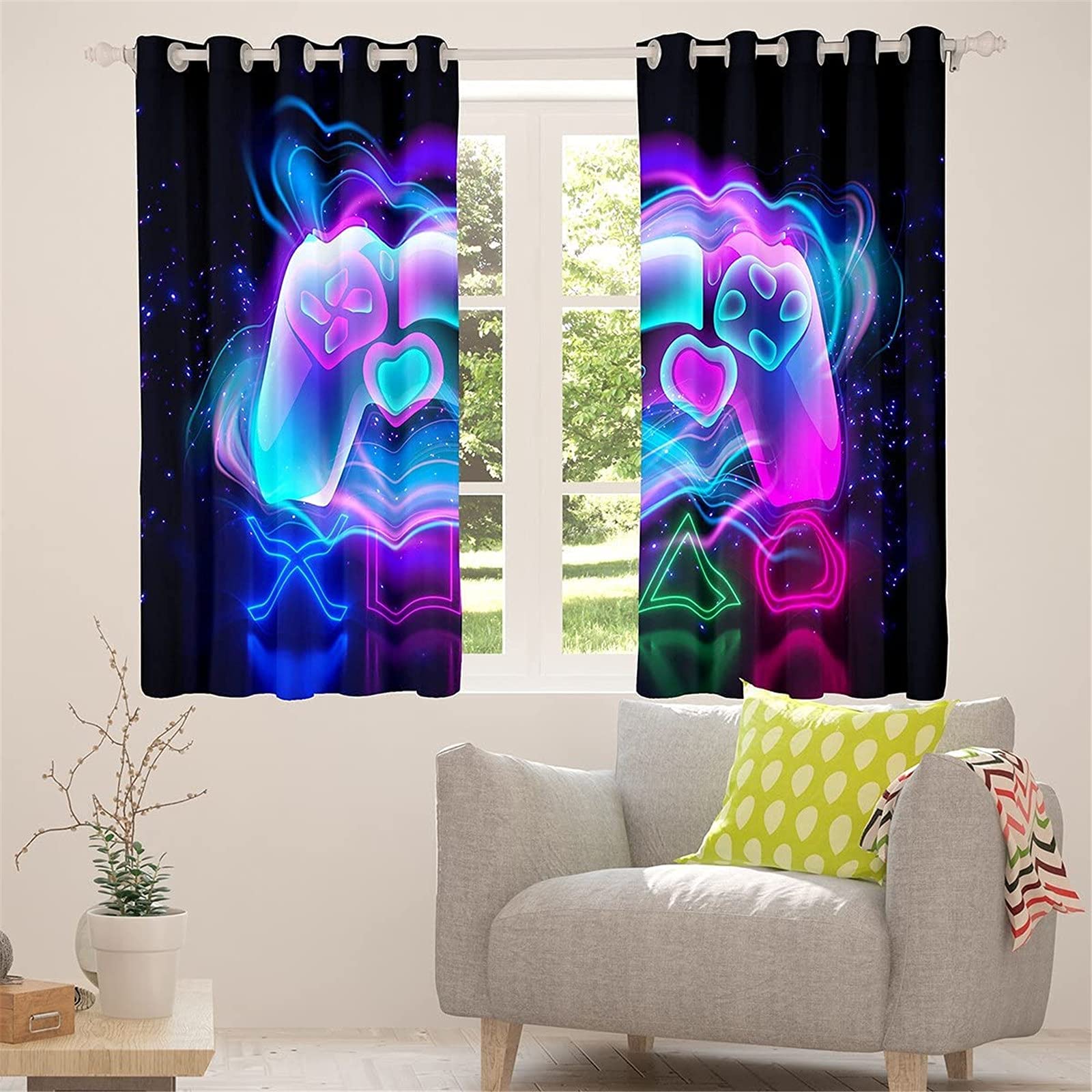 Gamepad Verdunkelungsvorhang Games Wasserdichter Stoff Gardinen Für Kinderzimmer,Ösen Oben Für Gardinen?100% Polyester (183×160(BxH),5)