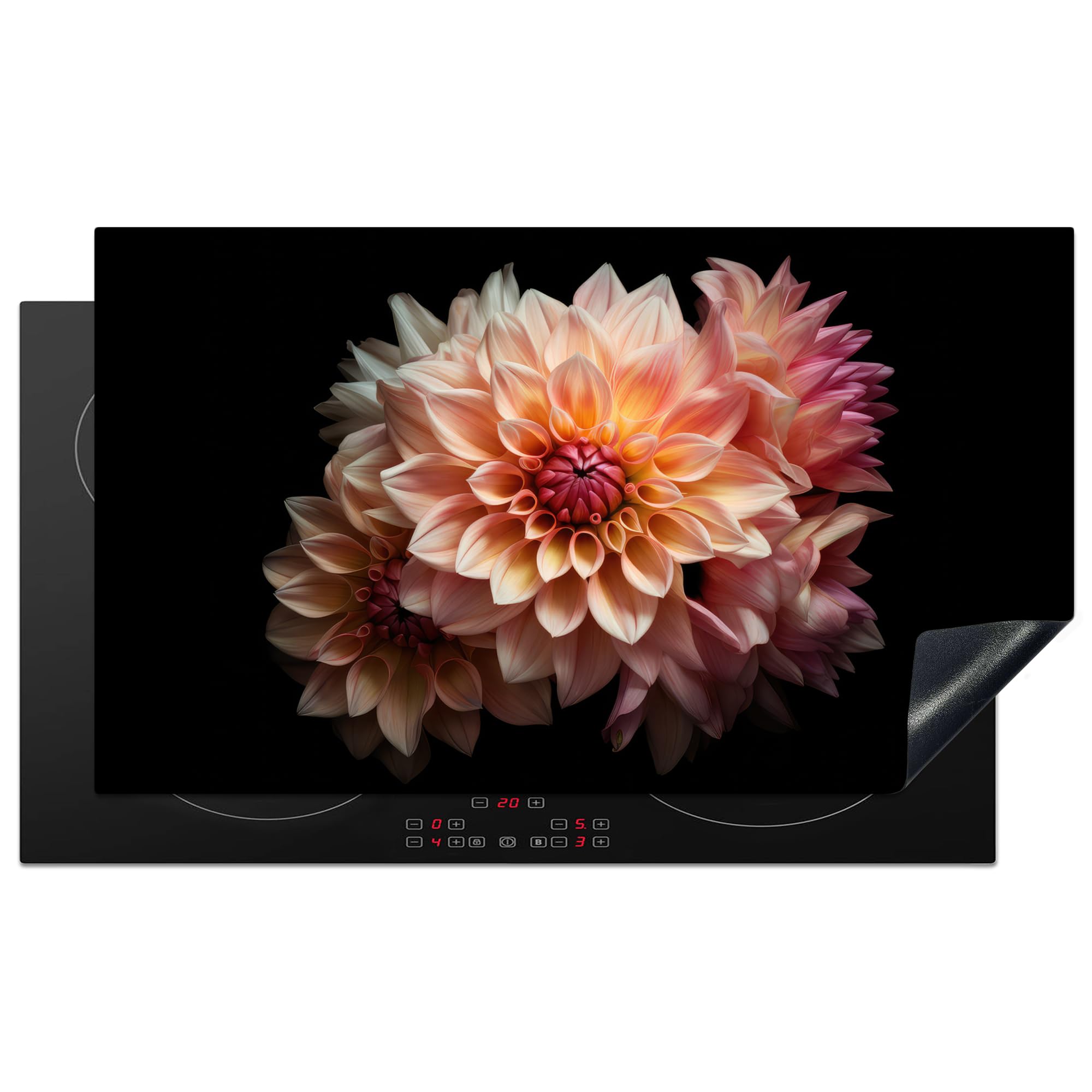 KitchenYeah© Induction Hob Protector Mat 20.5"x35.4" / 90x52 cm Cooker Top Protectors Cover Ceramic Covers Electric Hobs Vinyl Dahlia - Flowers - Pink - Black - Botanical — image 1