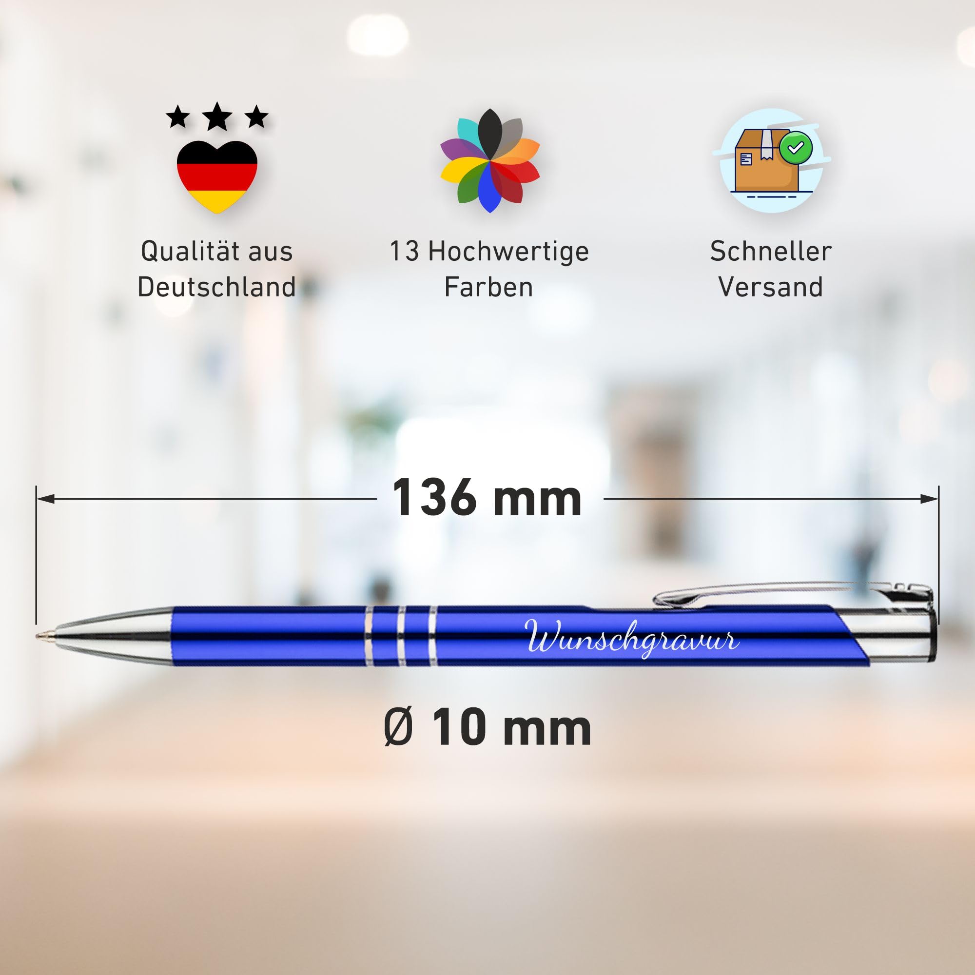 250x Personalisierte Kugelschreiber Mit Gravur – Scotty-Modell, über 13 Farben, 20 Schriftarten, Geschenk Oder Werbeartikel