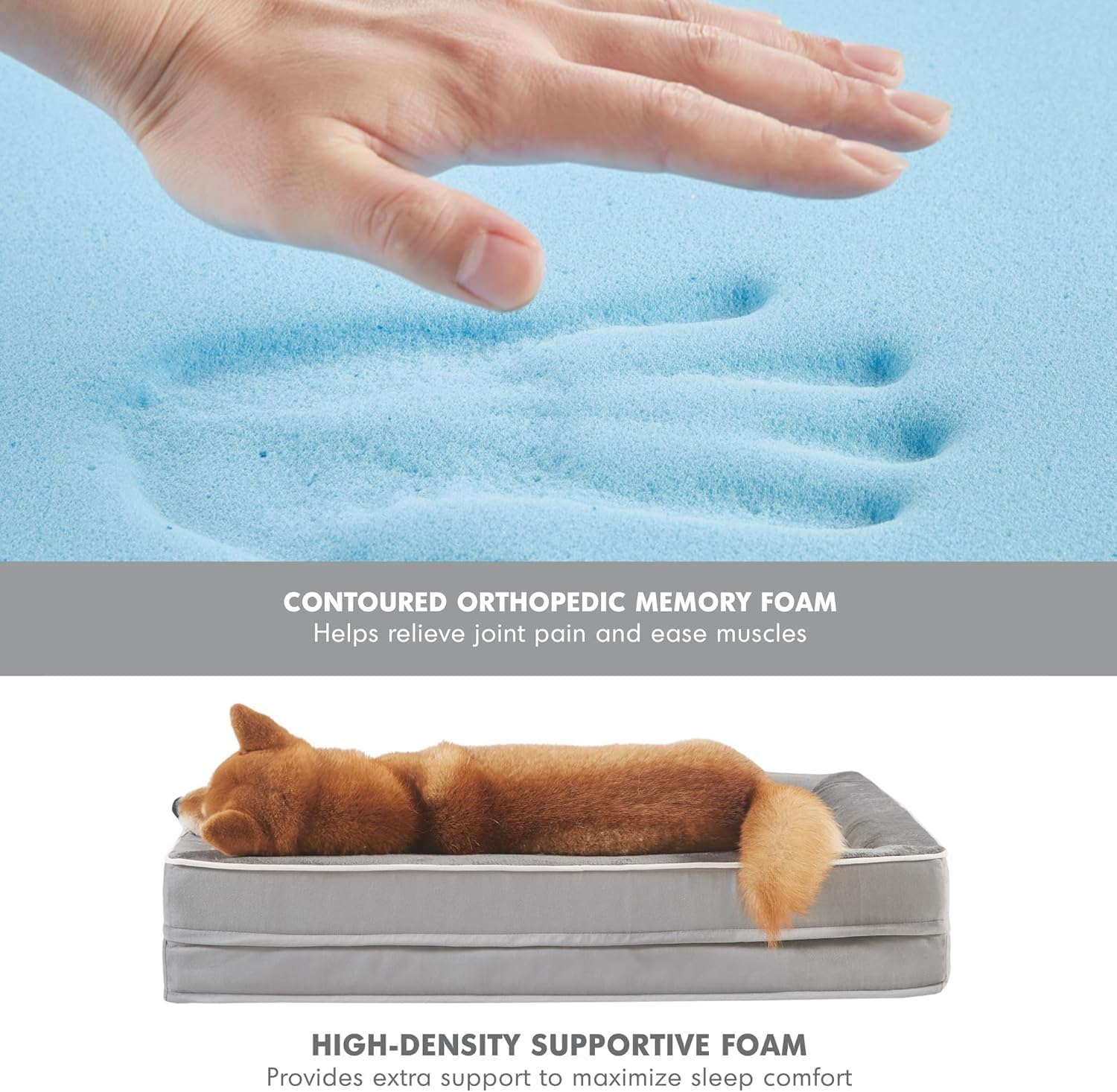 Friends Forever Letto ortopedico per cani, letto per cani con memory foam e fodera rimovibile e lavabile, grigio Ally, 28 x 23 x 6,5 cm