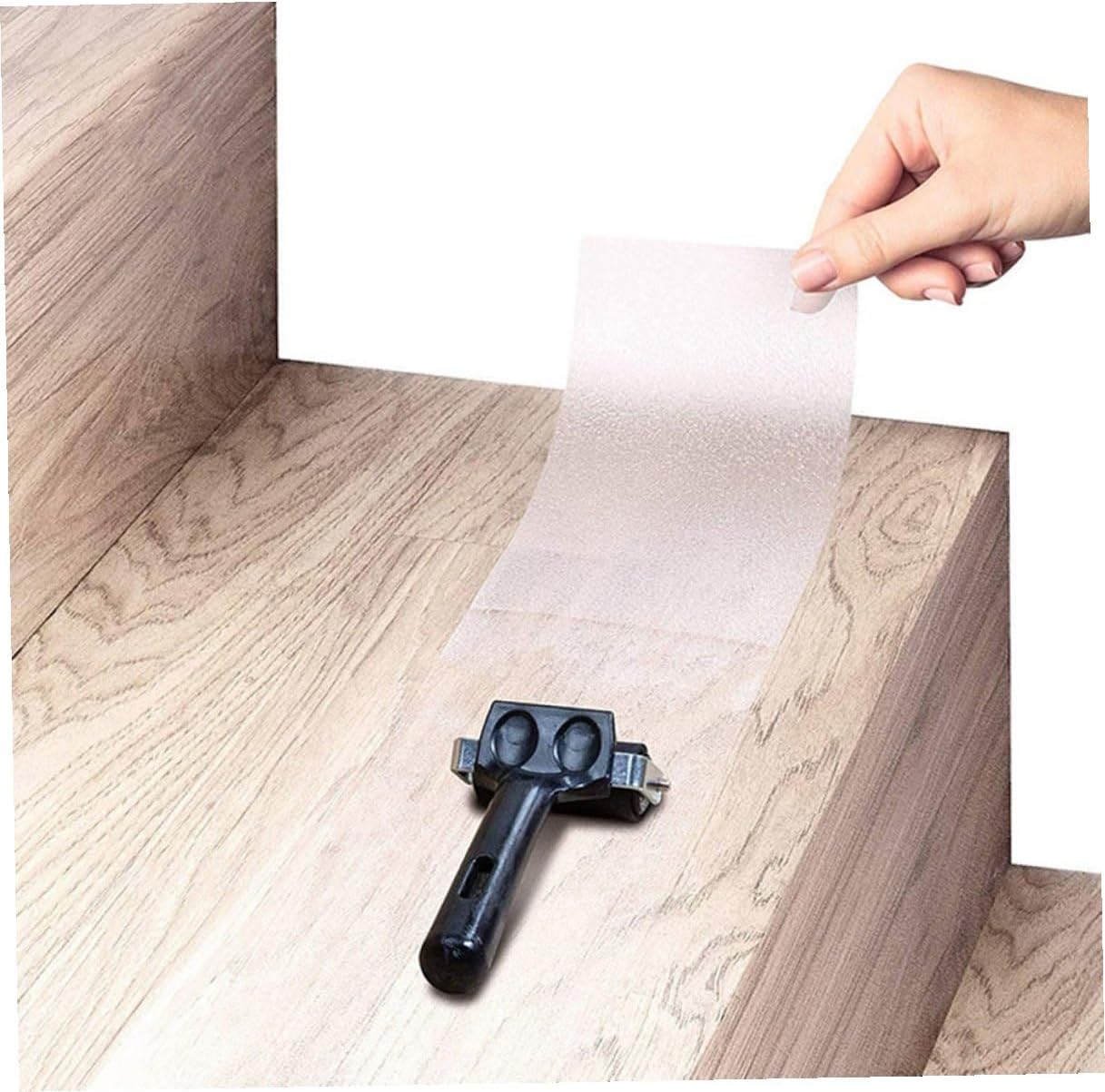 NUOBESTY 15pcs Bathroom Anti-slip Tape Strips with Roller, Self-adhesive Non Skid Grip for Stairs, Bathtub, Pool Floor Safety, 4x24in Each, Home Shower and Ladder Use