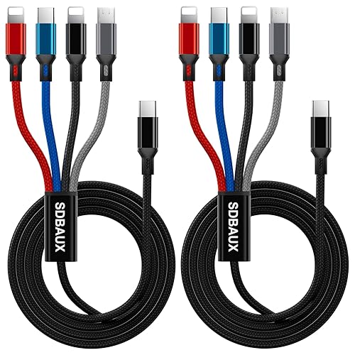 SDBAUX Cable de carga USB A múltiple, USB A a 4 en 1, adaptador de cable de carga rápida USB dual IP tipo C Micro USB conectores compatibles con