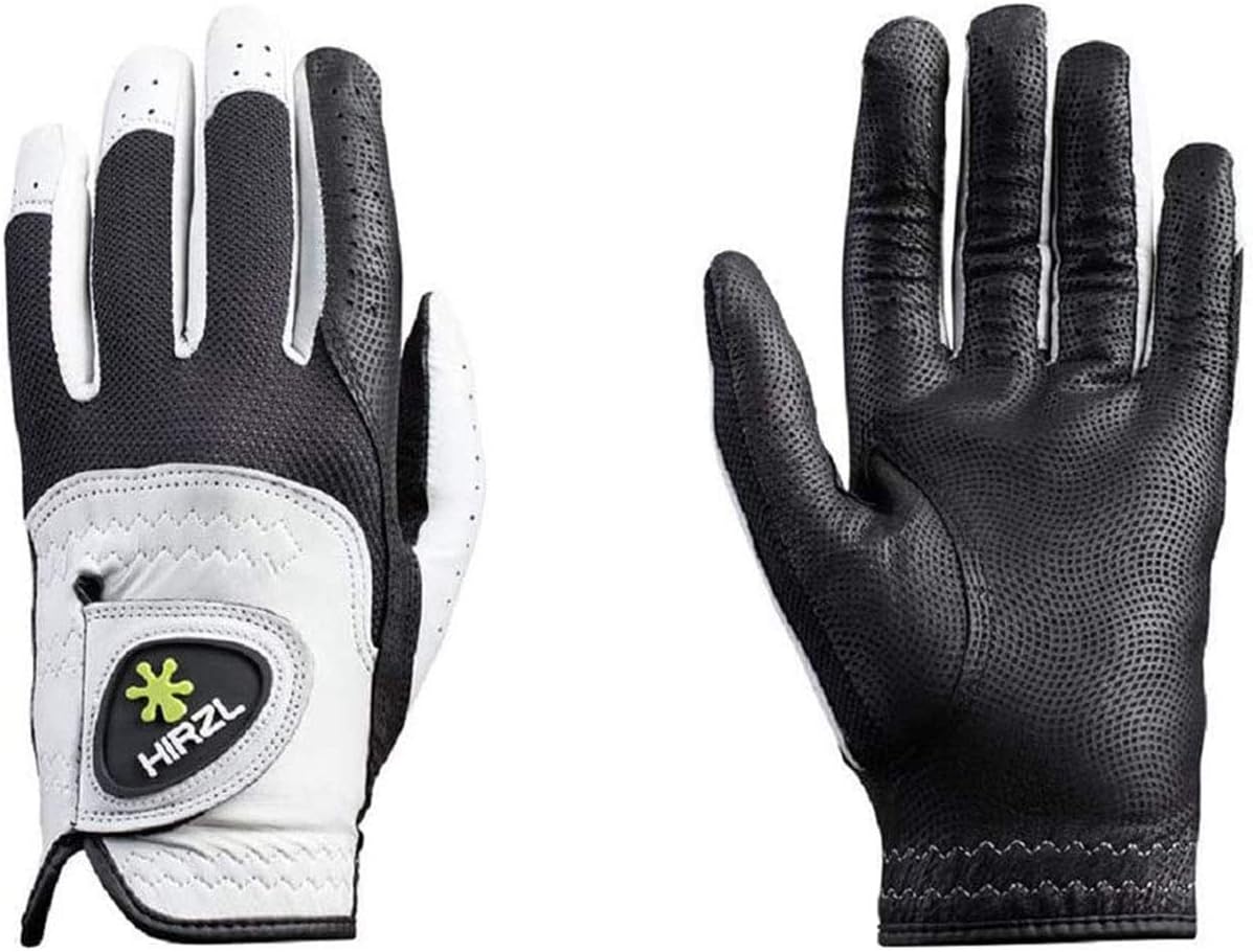 HIRZL Trust Control 2.0 Golf Gloves – All Weather Mens Golf Glove (White/Black) | Kangaroo Leather Palm, Cabretta Leather Backhand | Trusted by Pro’s (Worn on Left Hand, Medium)