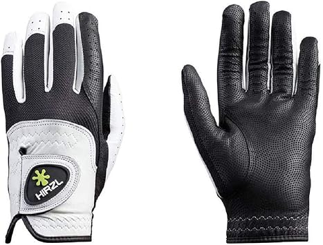 HIRZL Trust Control 2.0 Golf Glove, All Weather Mens Golf Glove, White/Black, Kangaroo Leather Palm, Cabretta Leather Backhand, Trusted by Pros, Sweat Free, Ultimate Grip