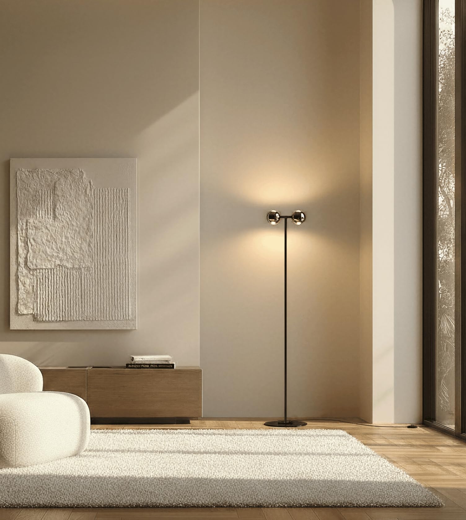 NEONA ALTOS LED Stehleuchte Chrom dimmbar mit Fernbedienung – Stehlampe mit doppelseitigem Lichtaustritt, warmweiß 2700K, 2210 Lumen, 131 cm, Memory-Funktion, 3 Jahre Garantie (Schwarz Chrom)