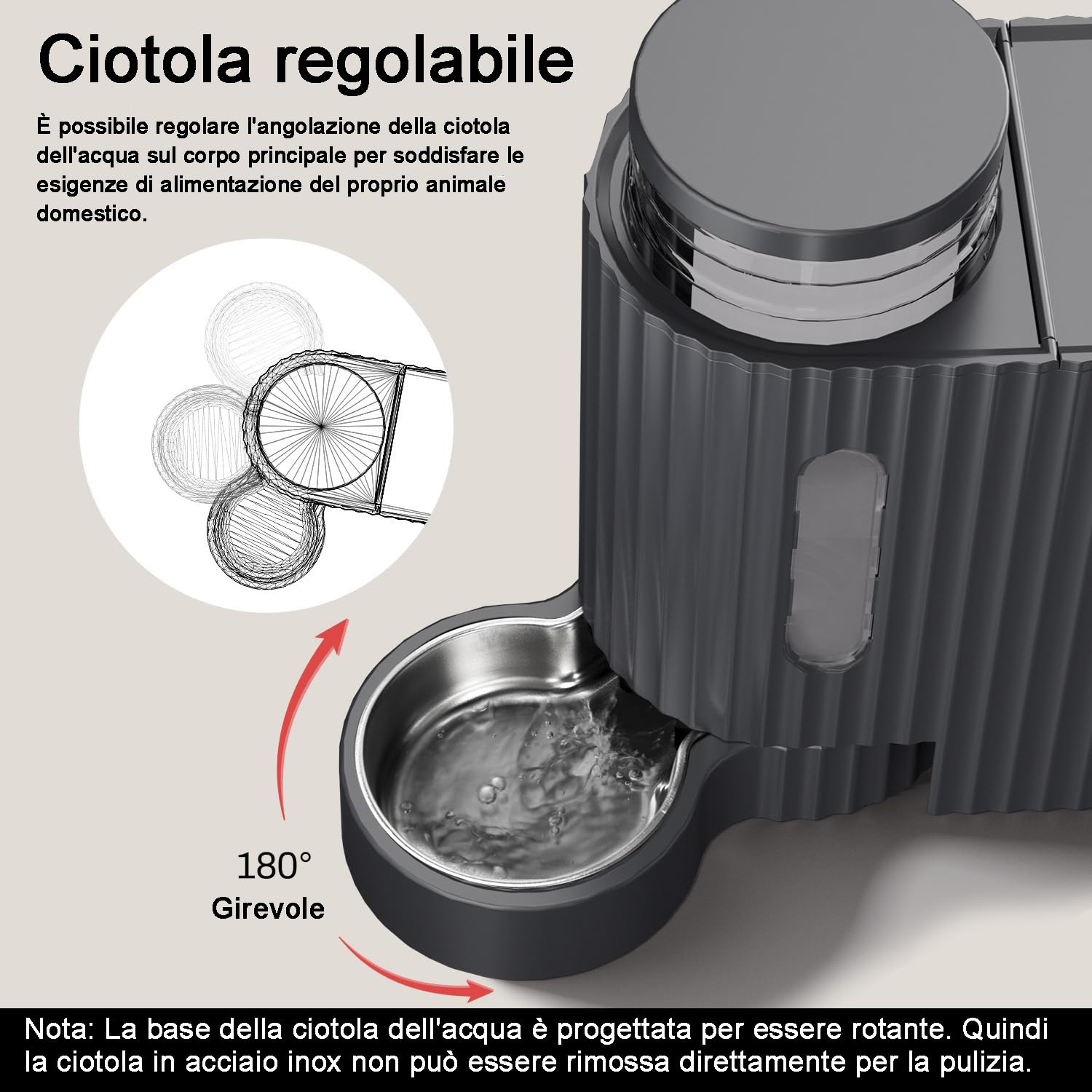 Gardner Pet 2 in 1 Distributore Automatico Cibo e Acqua Gatti (3L*2), Distributore Automatico Cibo Gatti con Ciotola in Acciaio Inox, GravitÀ Dispenser Crocchette Gatto, Senza BPA, Grigio Scuro