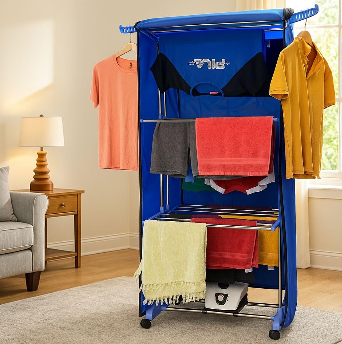 Stainless Steel Pipe Frames Q9-X6UR-MODM Electrical Clothes Dryer, 1000 Watts, Yellow, Blue