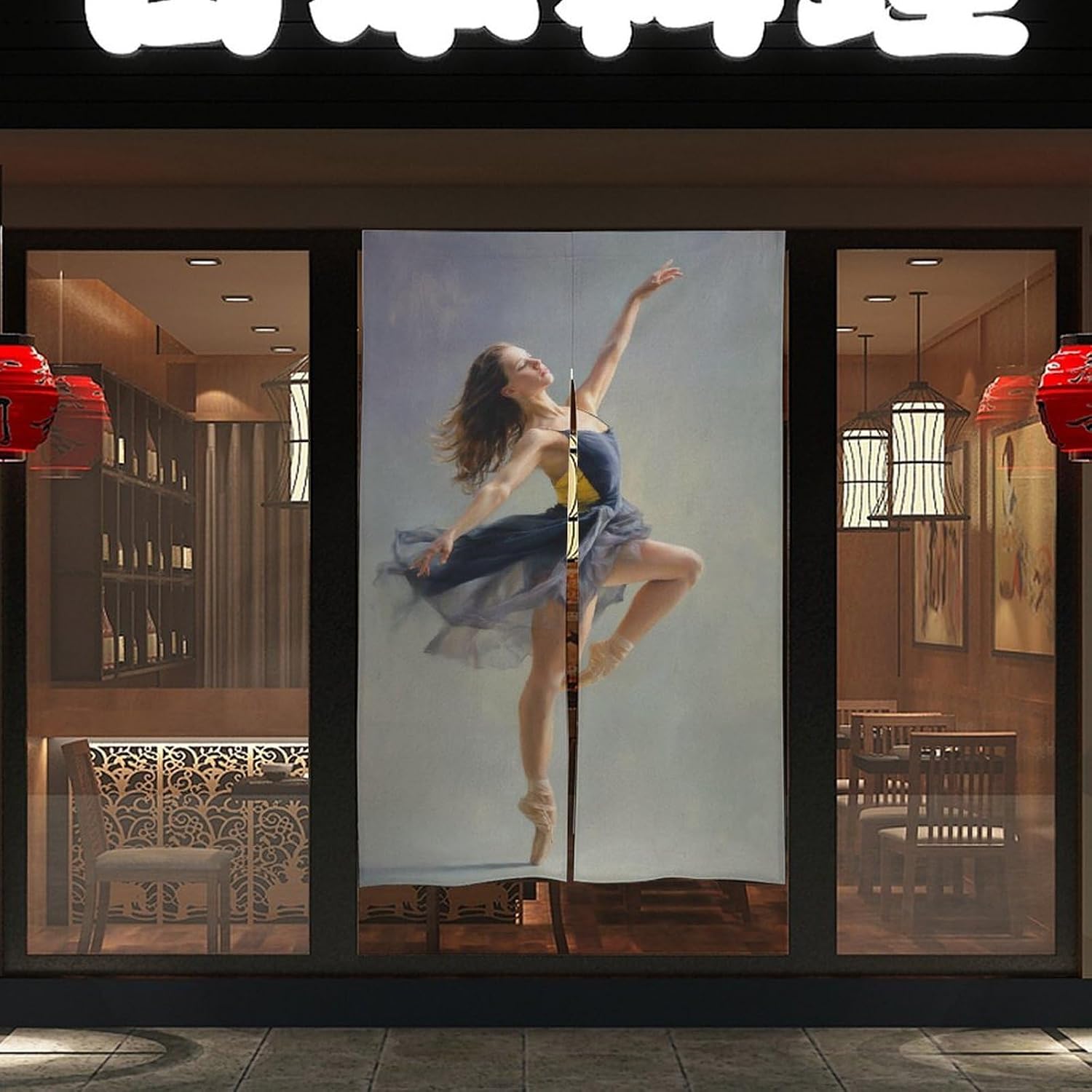 Dancing Ballet Dancer Doorway Curtain Insulated Room Divider Drapes | white linen,privacy curtains