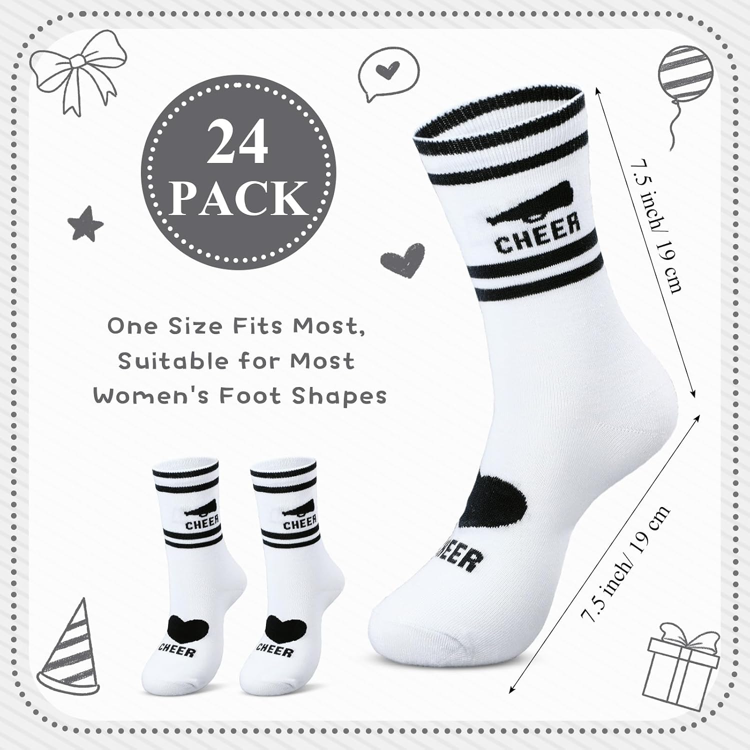 Cutecrop 12/24/48 Pairs Cheerleader Gifts Cheerleader Socks Cheer Ankle Sock for Women Girls Team Cheer Accessories