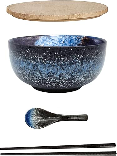 Cteaffee Juego de 38 OZ de tazones de ramen grandes de cerámica, tazones de ramen japoneses, tazón de sopa, tazones de fideos con cucharas y