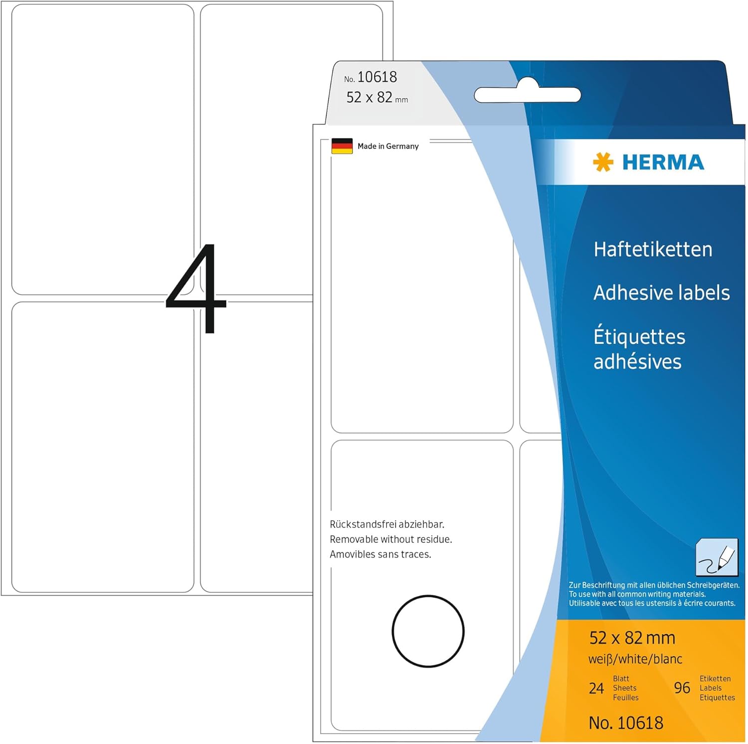 HERMA 10618 Multi-Purpose Labels 52x82 mm White Movables/Removable Paper matt 128 pcs.