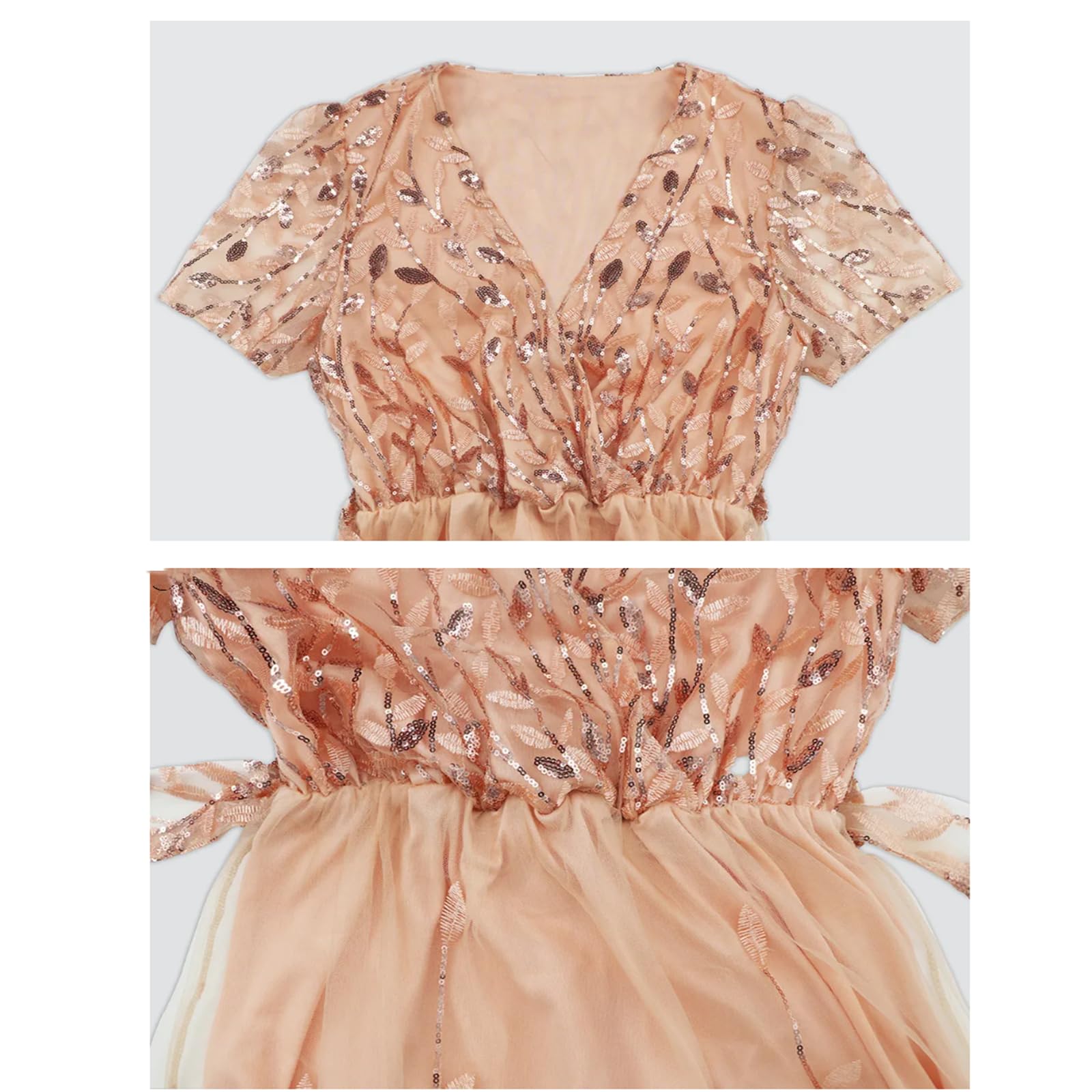 TEidea Vestito Donna Elegante Abiti Bianchi con Paillettes: Abito A Maglie A Manica Corta per Donne, Perfetto per Feste, Balli E Occasioni Speciali
