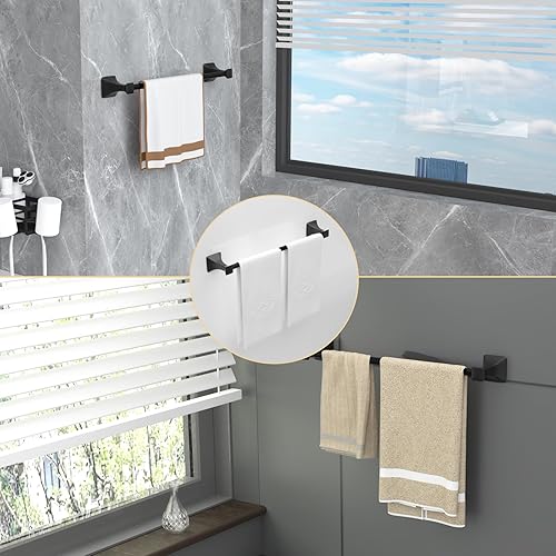 Miniatura 3 de LKKL Juego de accesorios de baño de 10 piezas, 24 pulgadas, barra de toalla con borde dorado pintado negro, anillo, soporte para papel