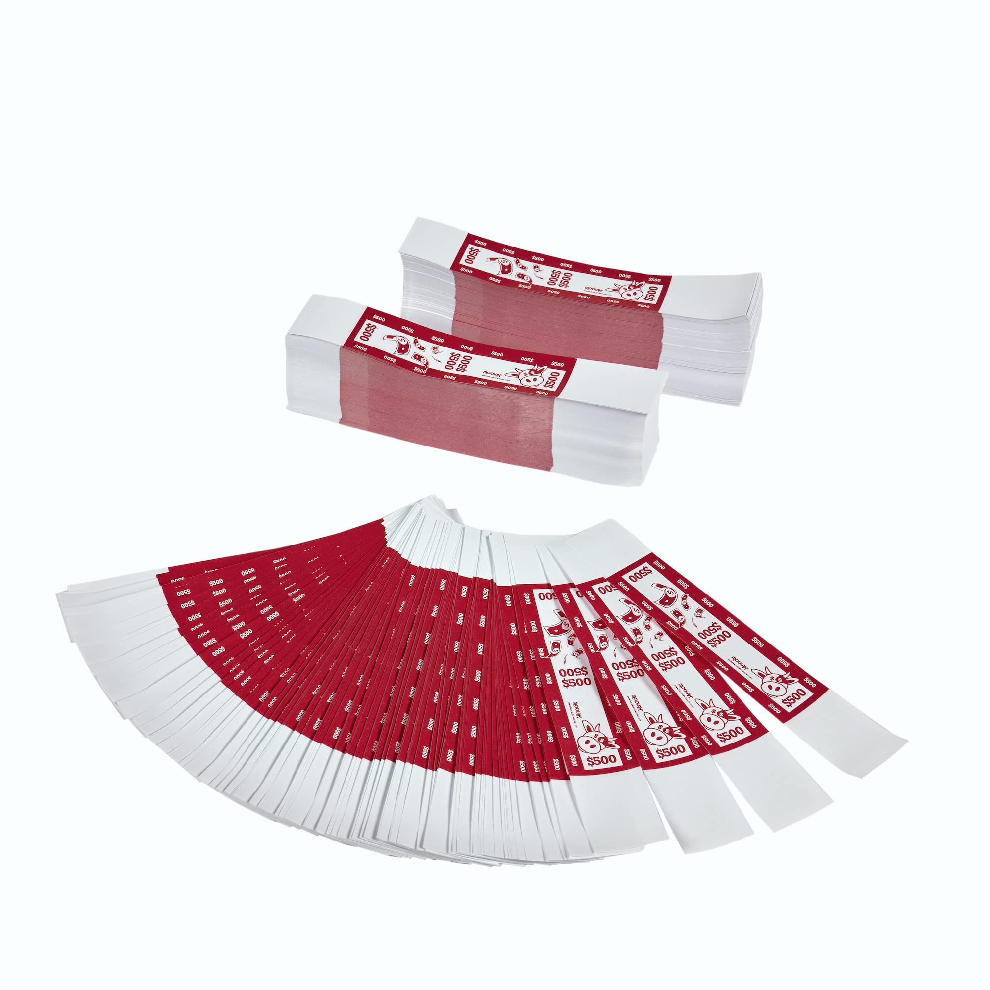 MOOLAH Self-Sealing Currency Bands, Red, $500, Pack of 1000 (729200500)