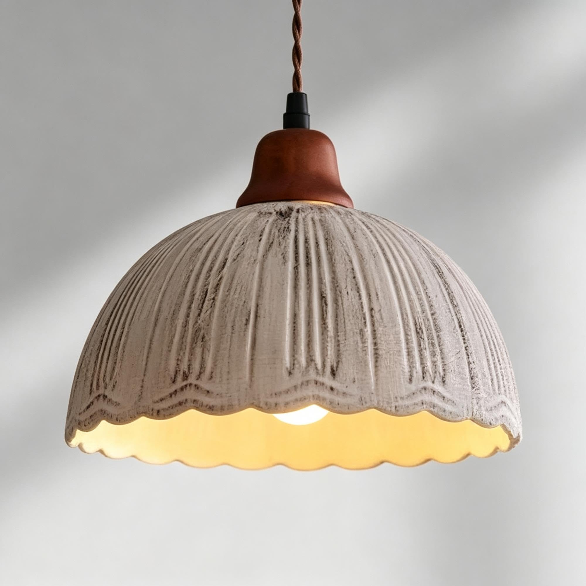Lampada Sospesa Ceramica Vintage Rustica Mid‑Secolo Bordo Ondulato
