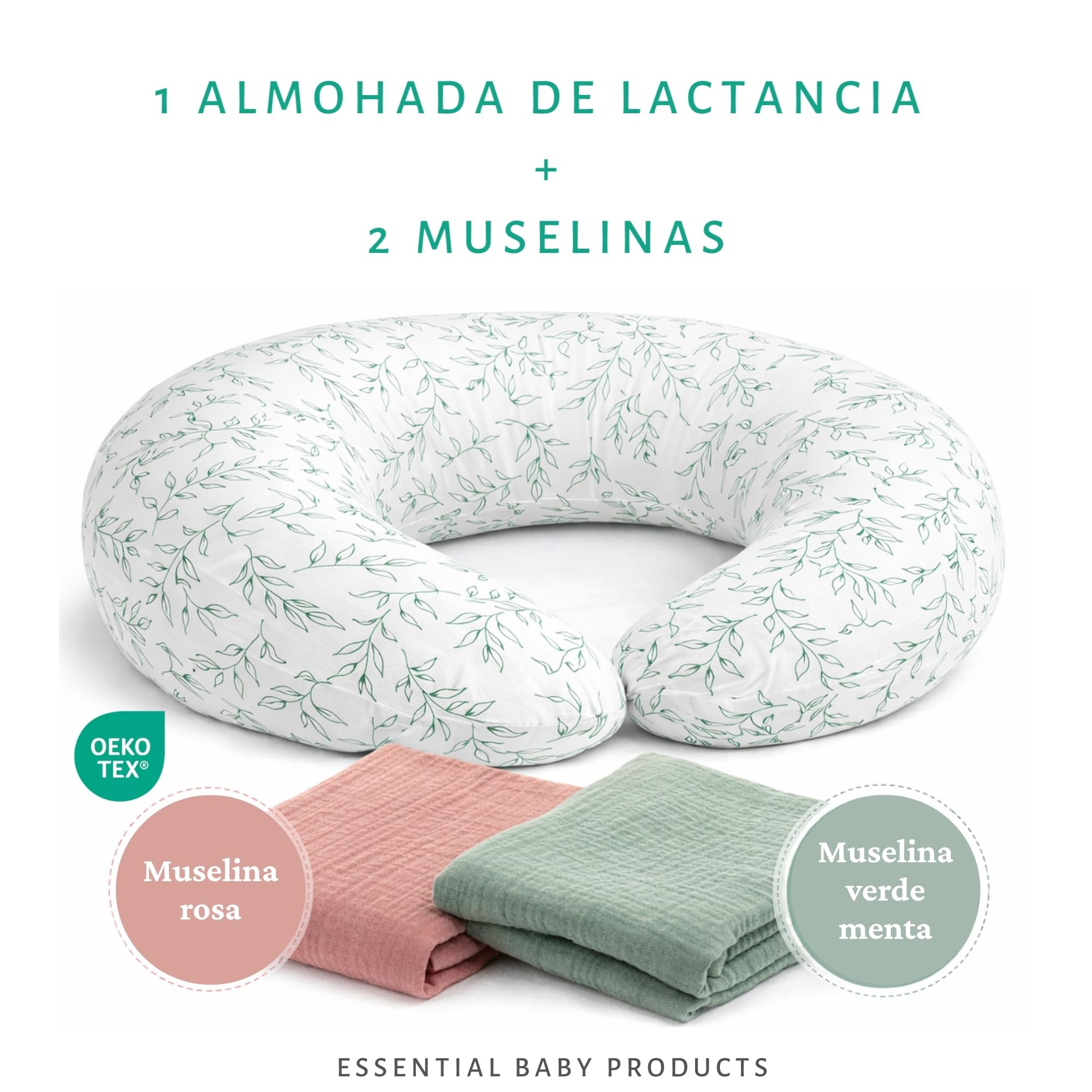 Cuscino allattamento con 2 mussoline - Cuscino allattamento OEKO TEX - Cuscino allattamento fodera rimovibile lavabile - Cuscino allattamento - Cuscino allattamento gravidanza Pregnancy Pillow Cuscino