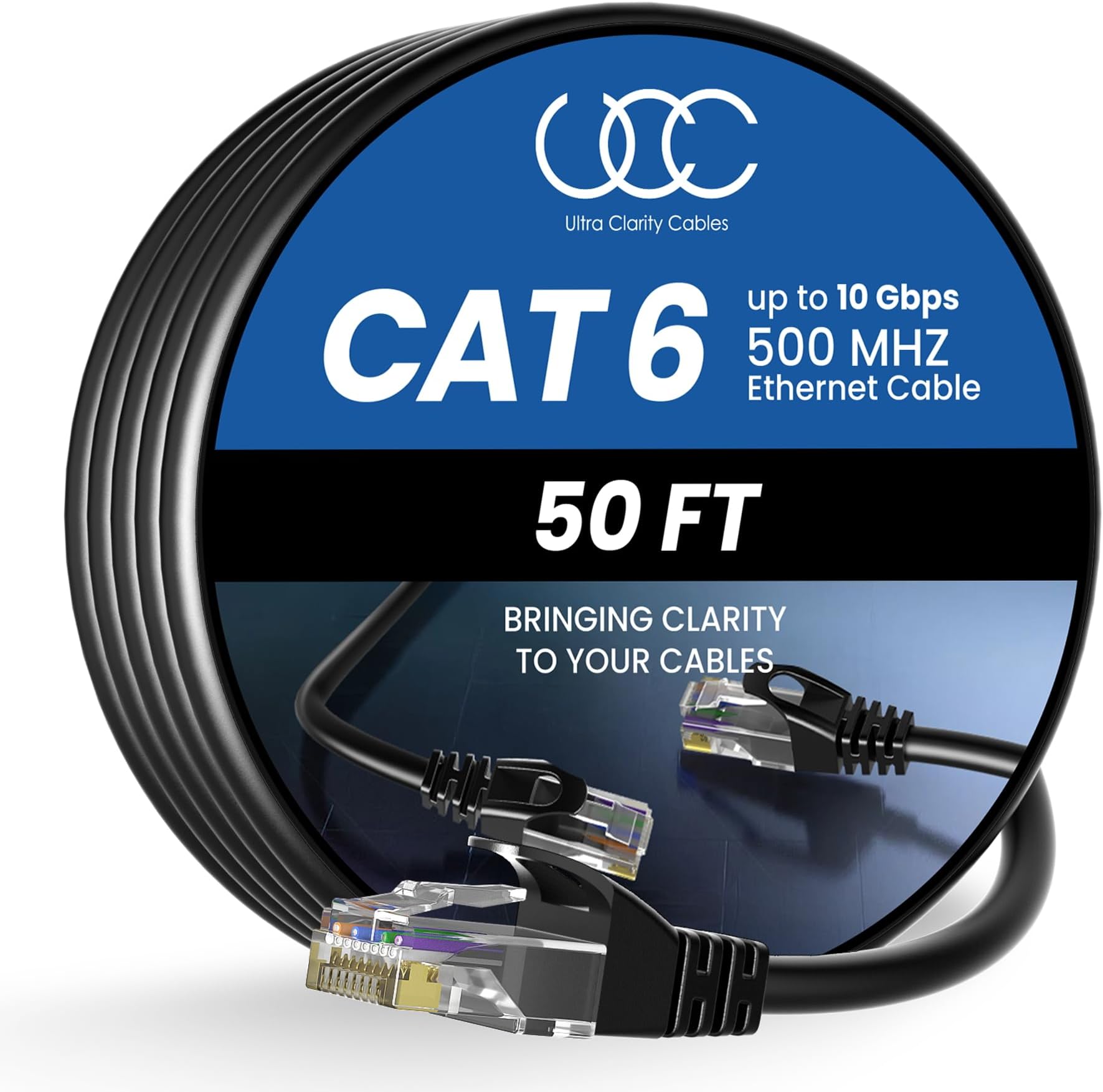 Ultra Clarity Cables Ethernet Cable Cat6 15M/50ft High-Speed 10Gbps LAN Cable with Gold Plated RJ45 Connector for Router, Modem, PC, Switches, Hub, Laptop, Black, 1 Pack