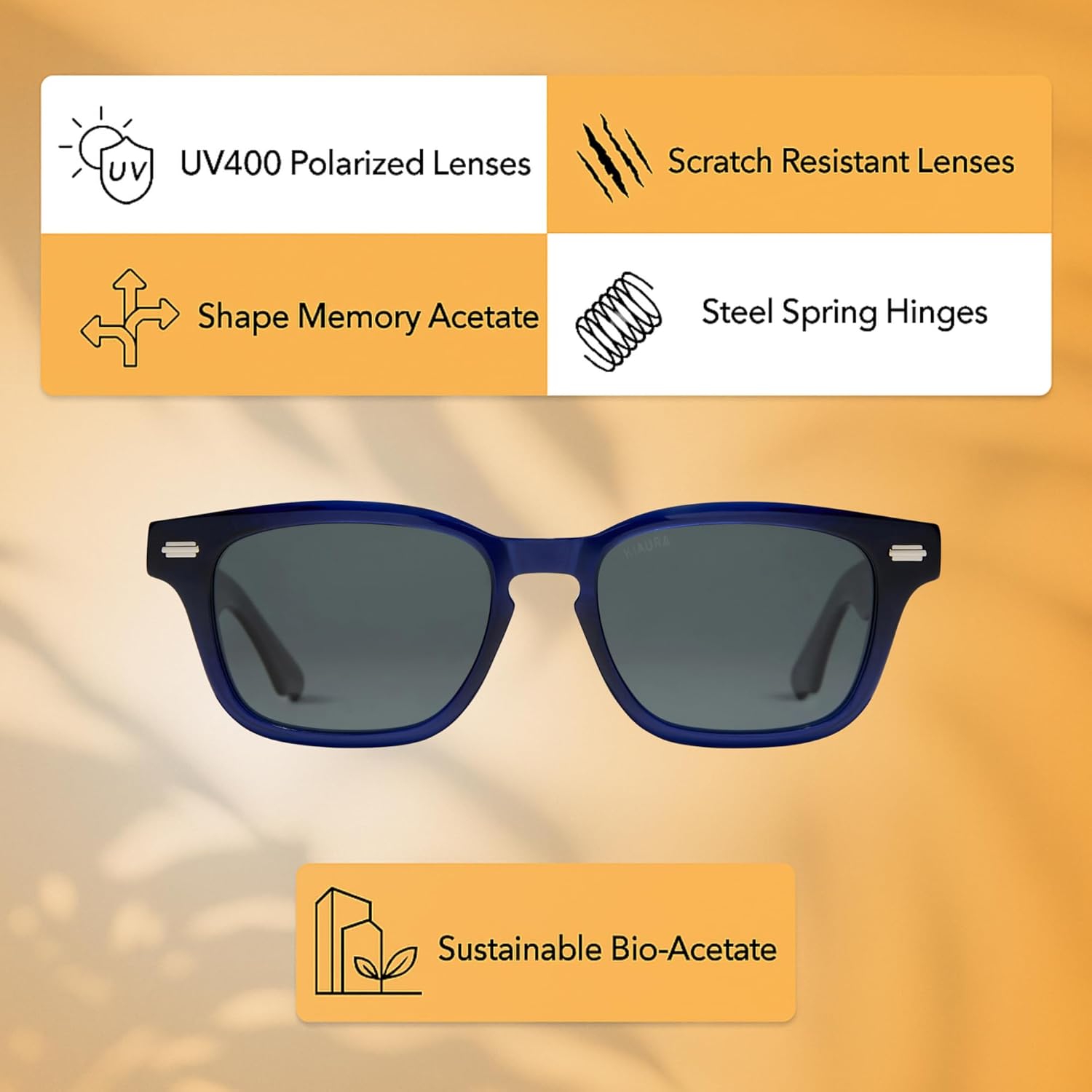 KIAURA Kaufmann Polarized Sunglasses, UV400 Protection, Memory Acetate Frames, XL & Original Sizes