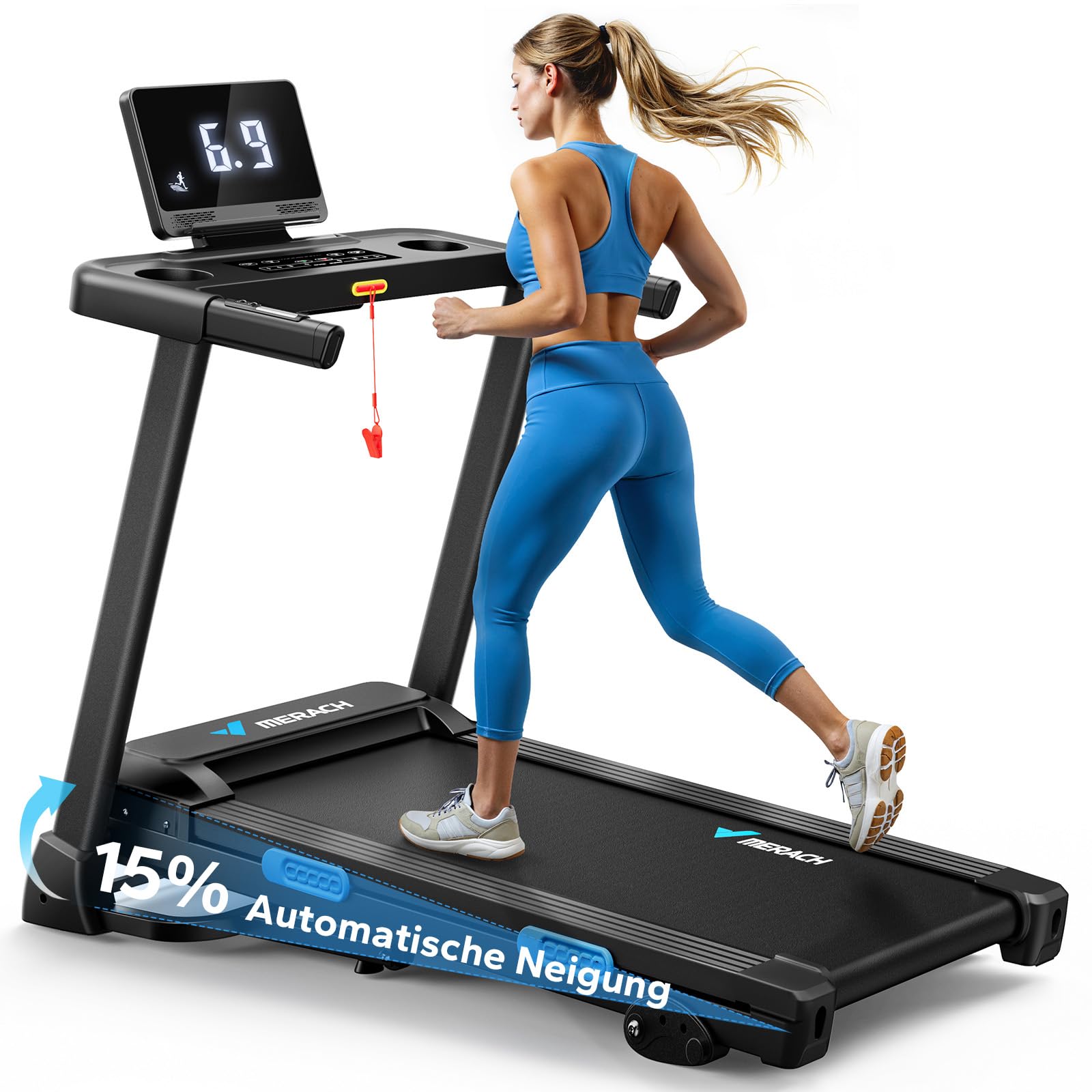 MERACH Laufband für Zuhause, 2.5PS Laufbänder mit Steigung, 0.8-12km/H Walking Pad Klappbar, Laufband Klappbar mit LED Anzeige für Zuhause und Büro, Fitnessgeräte für Zuhause,Belastung 136Kg Treadmill