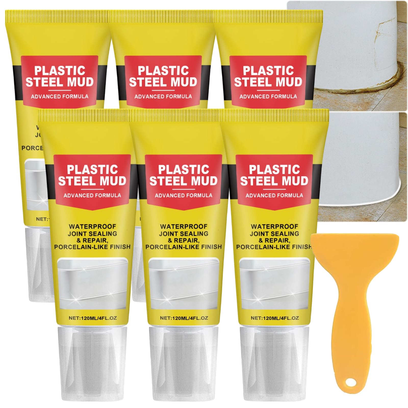 Multifunktionale, wasserdichte, weiße Dichtmasse, Kunststoff-Stahl-Dichtmasse, schrumpf- und rissfest, universeller Reparaturkleber, schnelltrocknend und mit starker Haftung Für Küche, Bad, (6PCS)