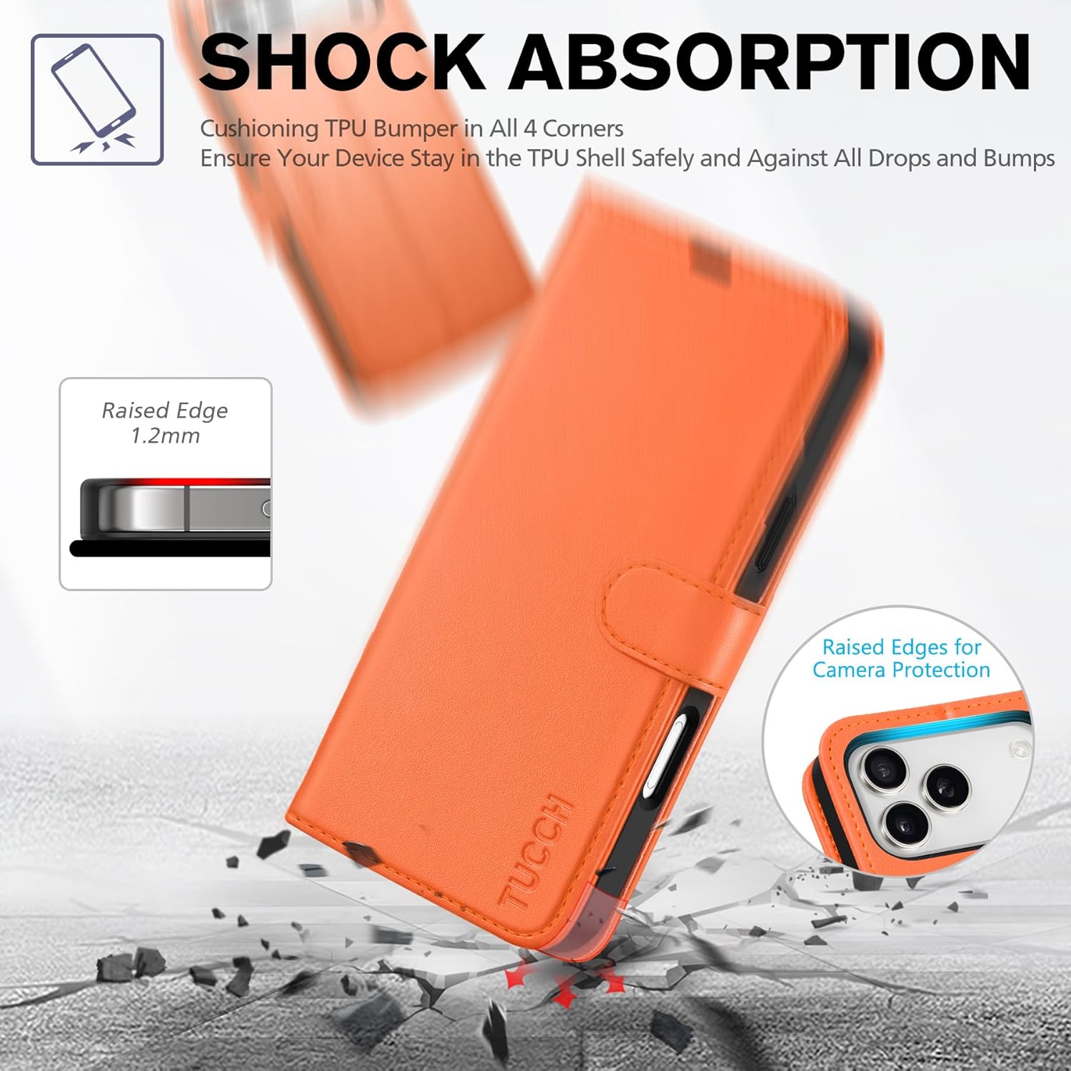 TUCCH Wallet Case for iPhone 17 Pro Max (6.9") 2025, RFID Blocking 4 Card Holders | Kickstand | Shockproof TPU Shell | PU Leather | Magnetic Closure | Protective Flip Folio Cover | Orange
