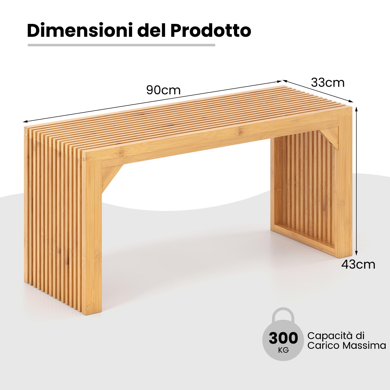 COSTWAY Panca da Interno in Bambù, Panca Ecologica da Ingresso Lunga 90 cm, Portata 300 kg, Sedia Moderna per Sala da Pranzo, Soggiorno e Giardino, 90 x 33 x 43 cm