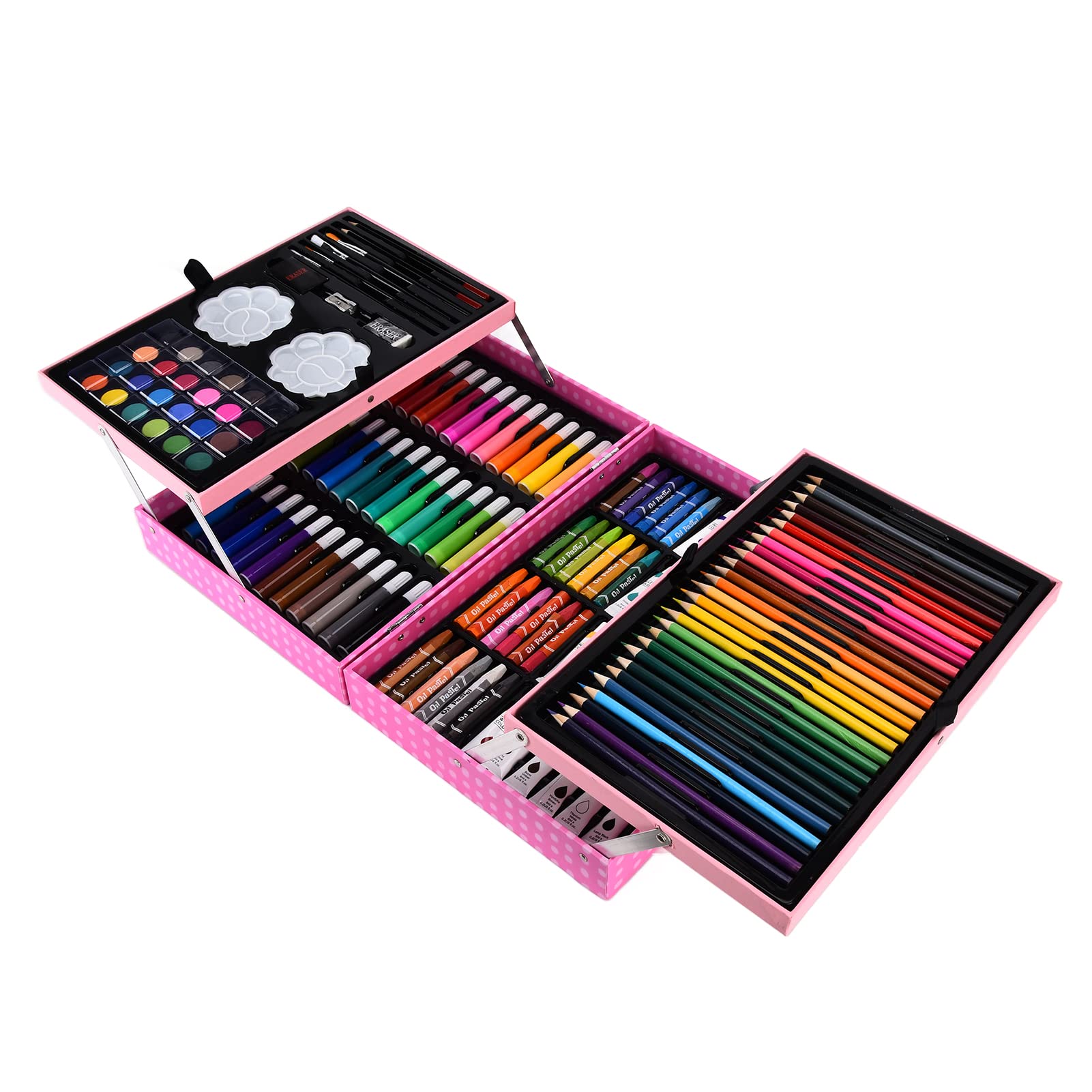 Qudinip Zeichenbox-Set für mit Tragbarem Koffer und Bunten, Sicheren Pigmenten, 34 X 23 X 8,7 Cm, Ideal für Malspaß