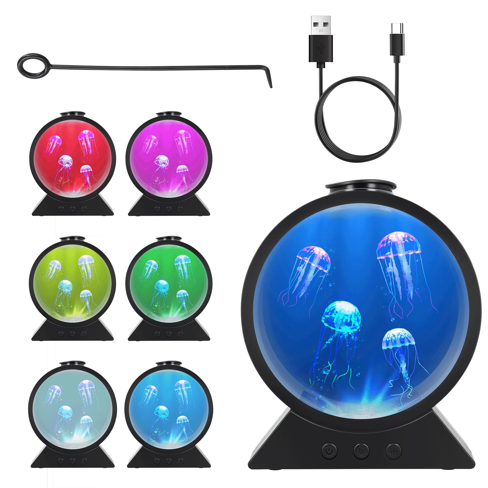 mumisuto Jellyfish Lamp, USB Inserted Jelly Fish Light Lamp, Jellyfish Tank Aquarium Night Mood Light with Adjustable Flow Rate and Timing for Home Office Living Room Birthday Christmas Decor (Black)