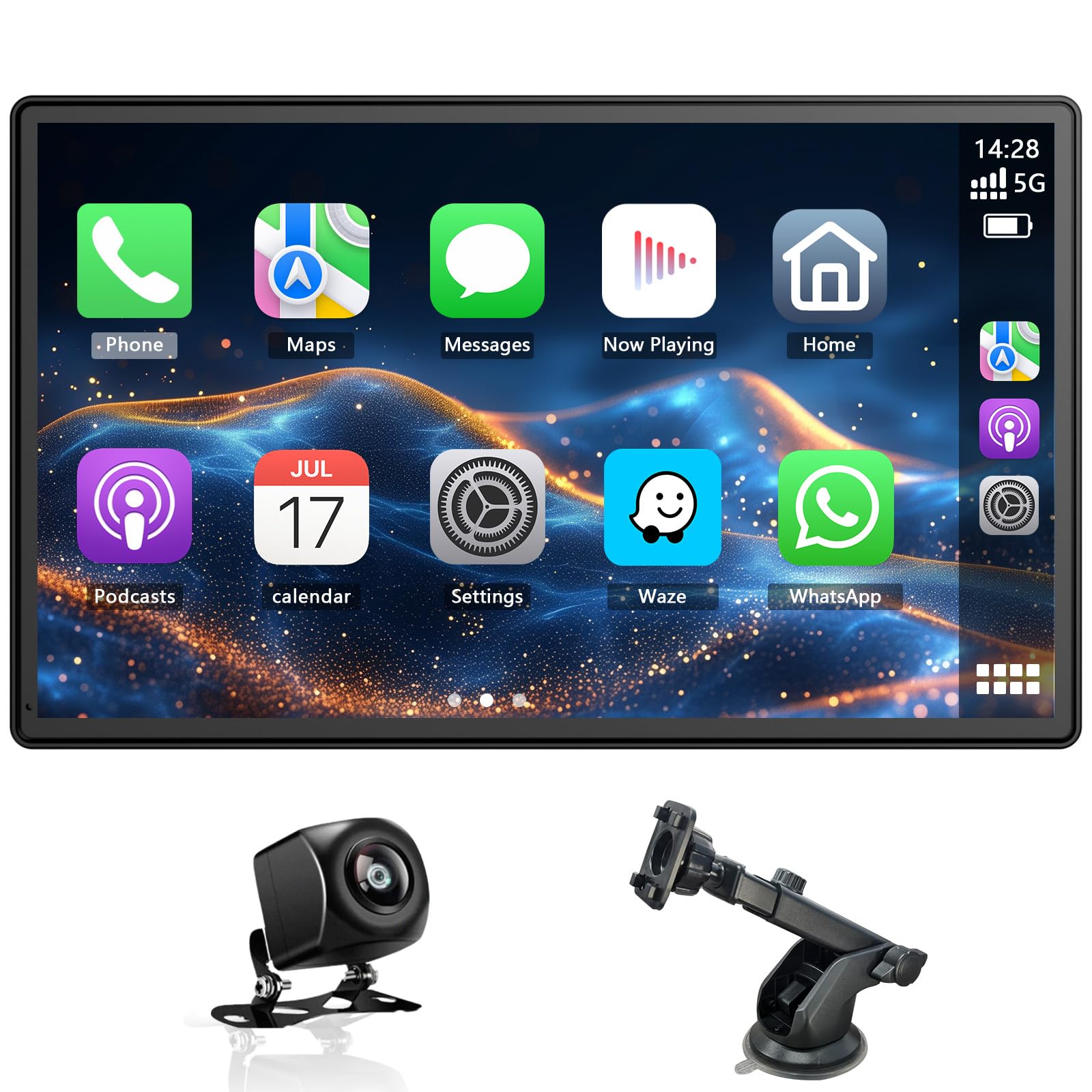 Ekran Carplay 9'' do samochodu, bezprzewodowa Carplay i Android Auto, obrotowy ekran do odtwarzania samochodu z kamerą cofania 1080P, ekran samochodowy Android z łączem lustrzanym, Bluetooth