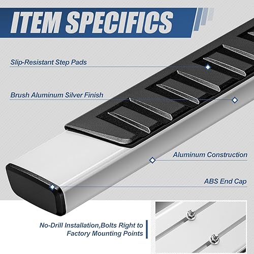 Miniatura 2 de Auto Dynasty - Estribos compatibles con 2007-2019 Chevy Silverado GMC Sierra de cabina extendida, riel de pasos laterales de aluminio, barra Nerf de