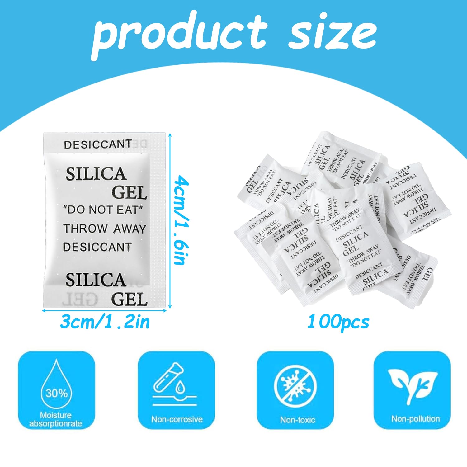 100 Paquetes Silica gel Bolsitas,desecante,Silice Antihumedad,de Gel de sílice desecante Absorbente de Humedad,para Deshumidificación de Muebles,Ropa,etc.