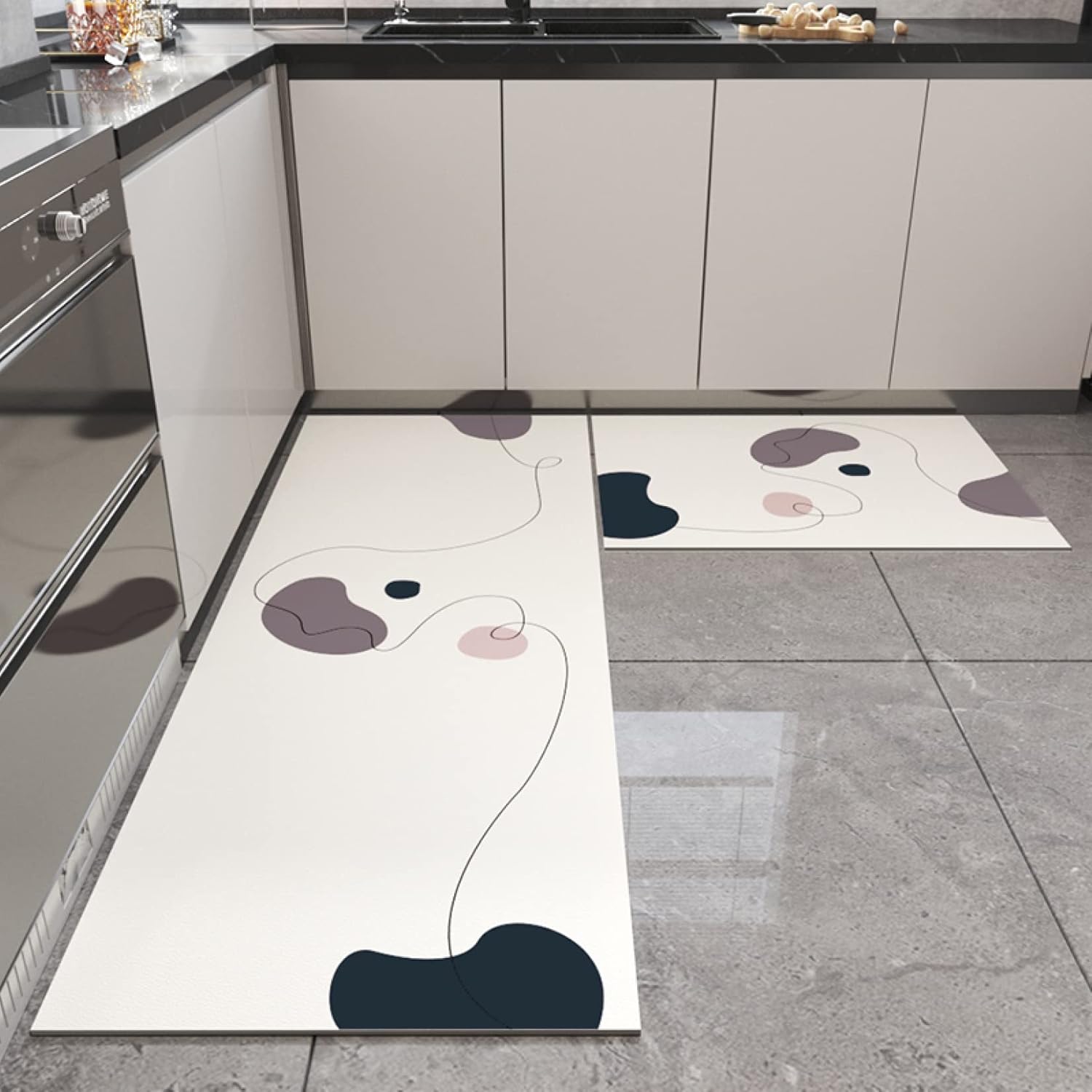 キッチンマット すべり止め あらえる 柄 かわいい 台所マット おしゃれ 北欧 防水 防ダニ 抗菌防臭 カラー A ずれない 洗いや